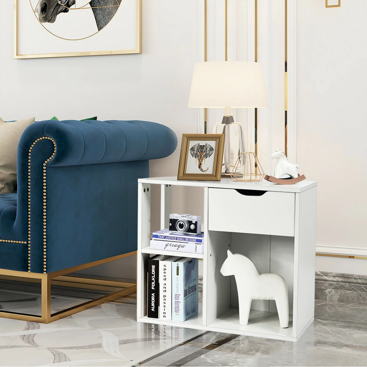 3-Tier Side Table With Storage Shelf And Drawer, White - Image 7
