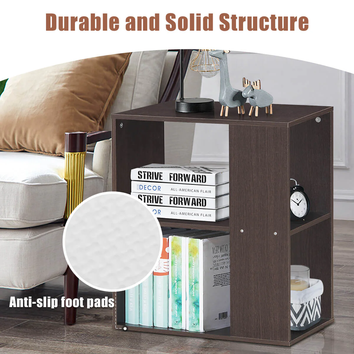 3-Tier Side Table With Storage Shelves, Brown - Image 10