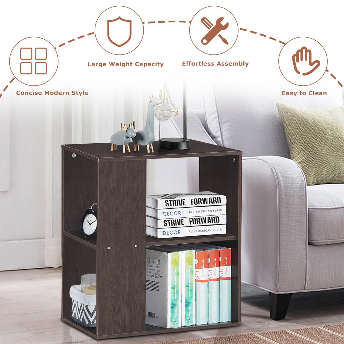 3-Tier Side Table With Storage Shelves, Brown - Image 3