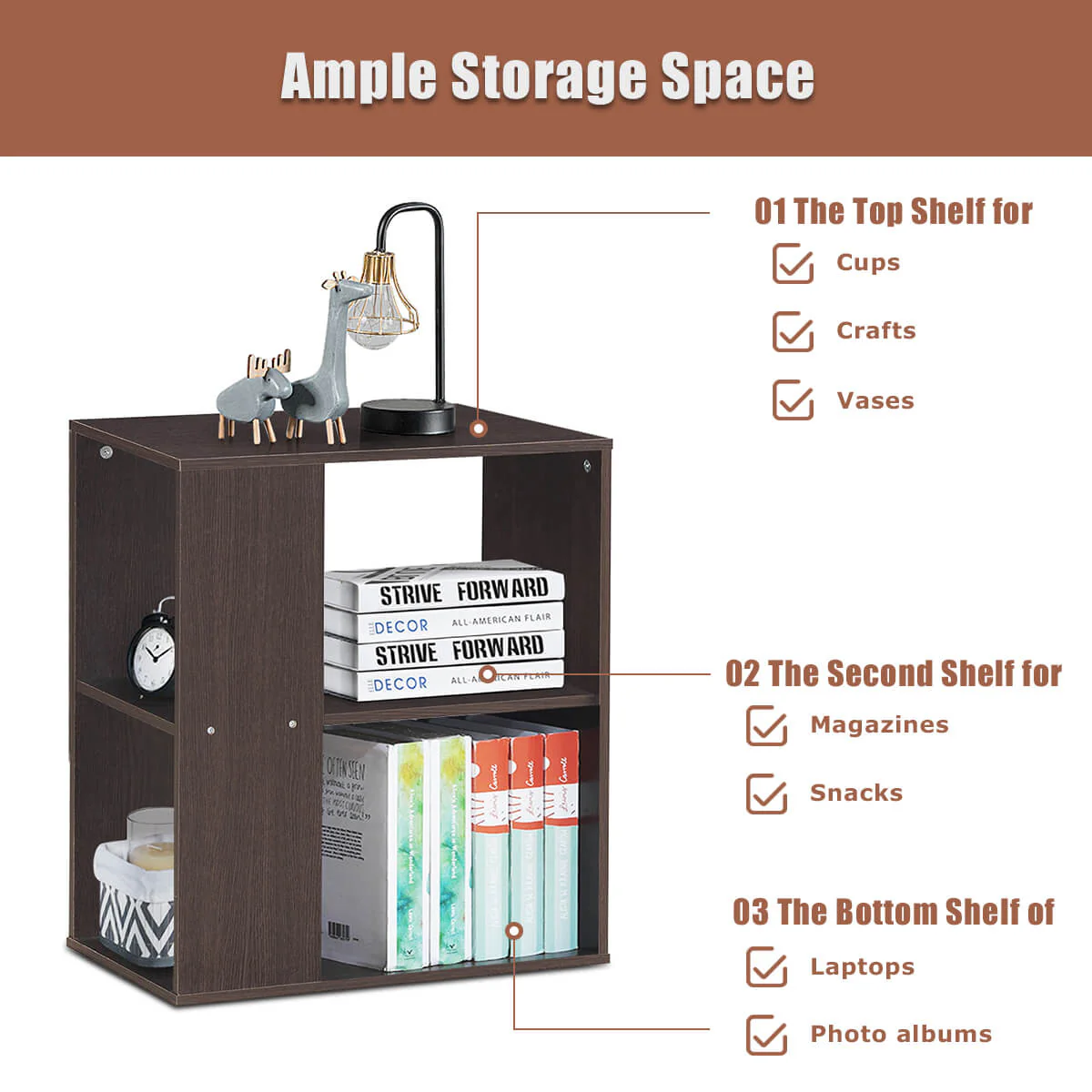 3-Tier Side Table With Storage Shelves, Brown - Image 6