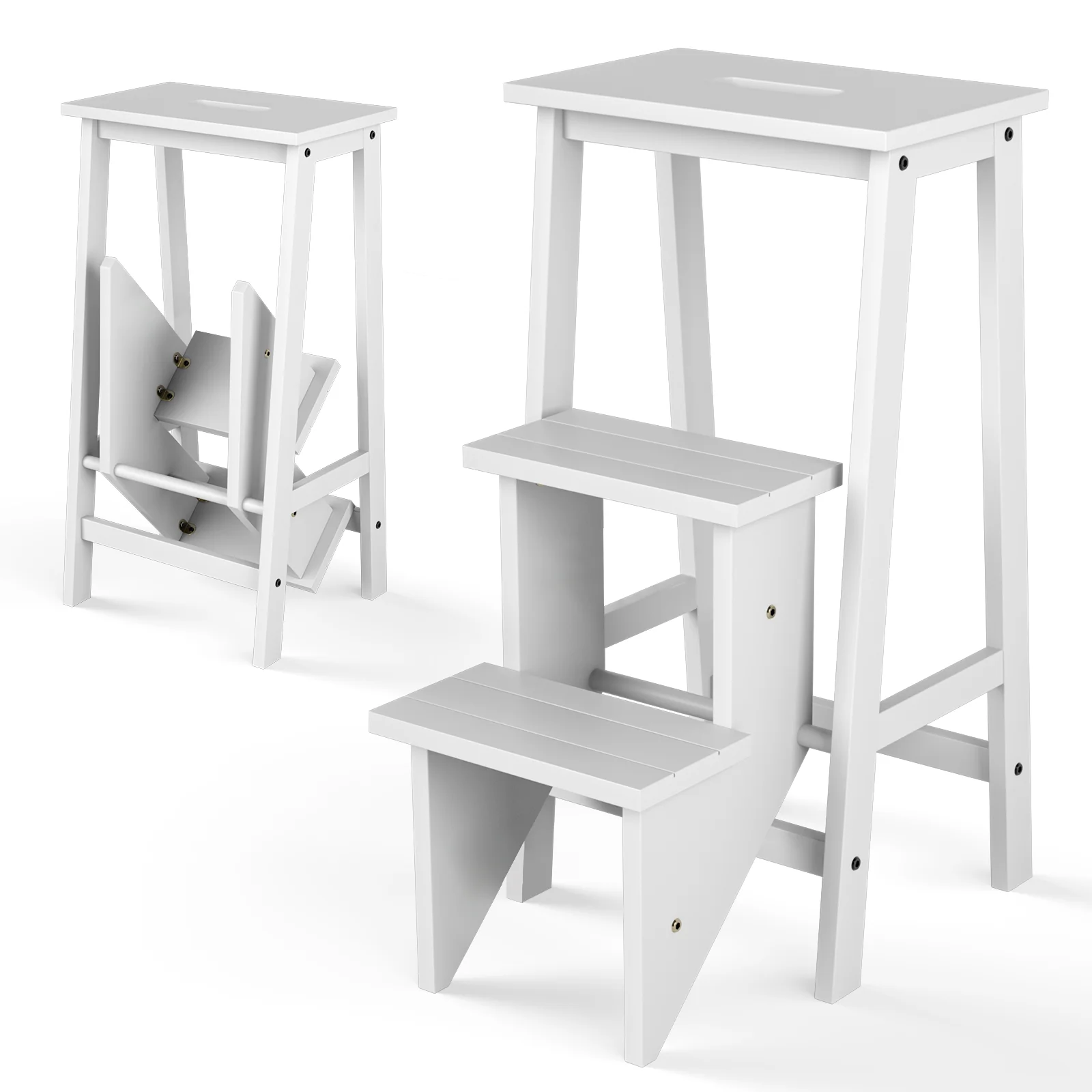 3-Tier Step Stool, Folding Ladder Bench, White - Image 4