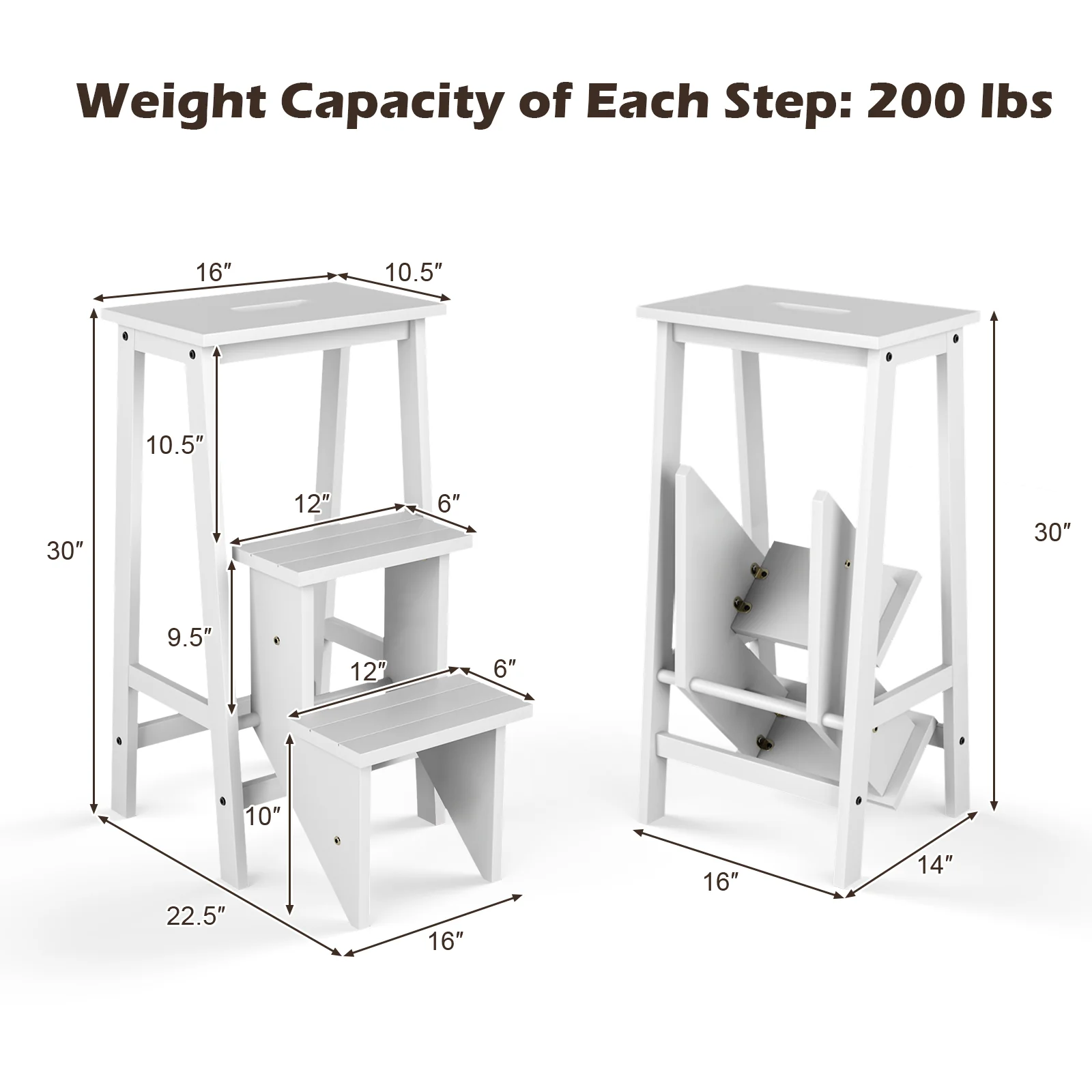 3-Tier Step Stool, Folding Ladder Bench, White - Image 5