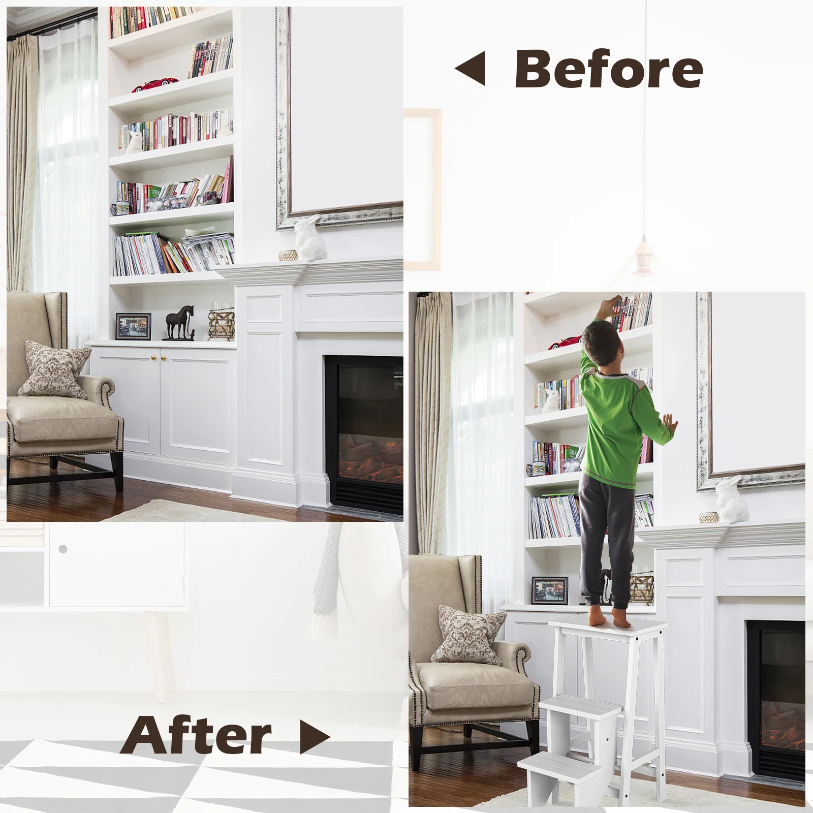 3-Tier Step Stool, Folding Ladder Bench, White - Image 7
