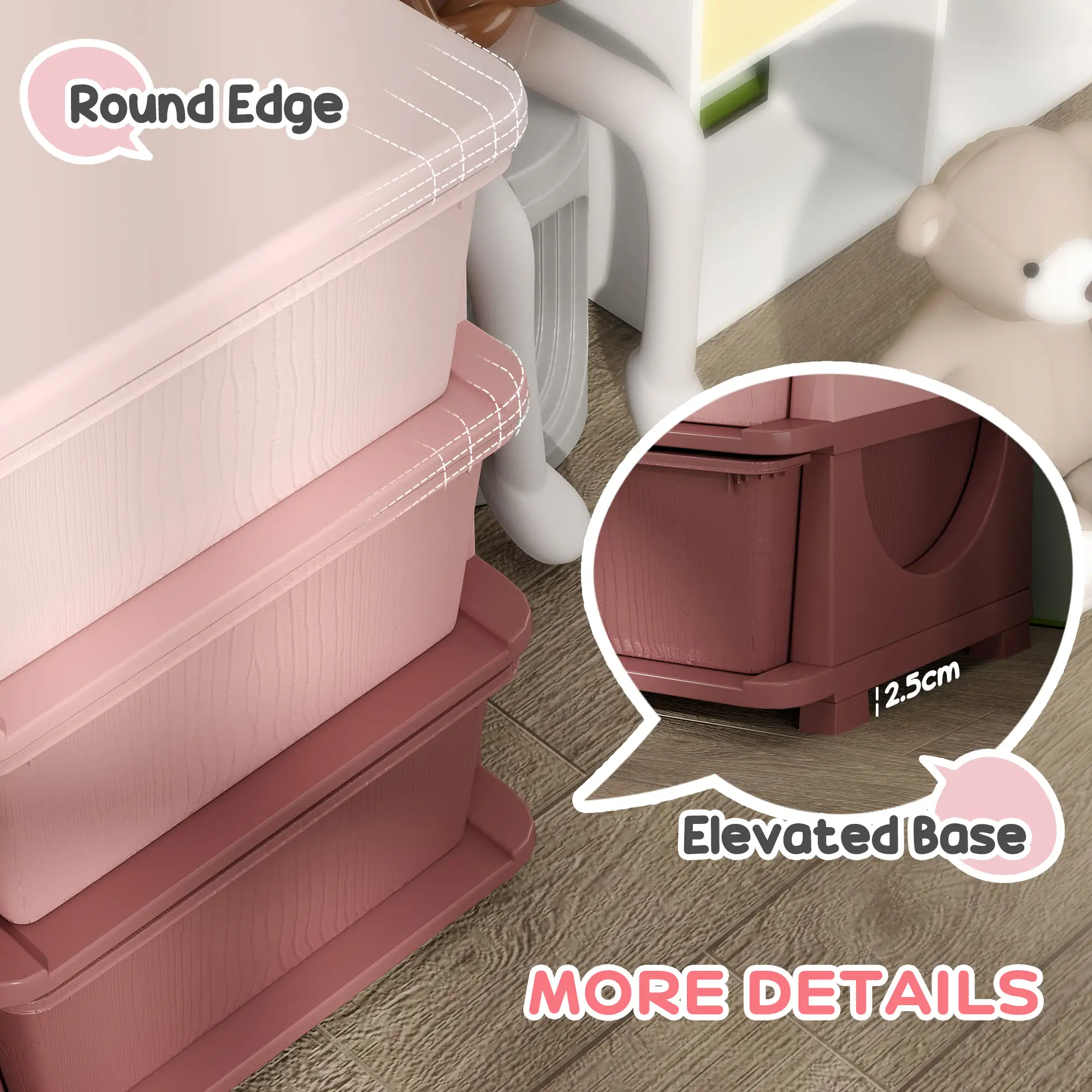 3 Tier Toy Organizer, 6 Plastic Drawers, Pink - Image 7