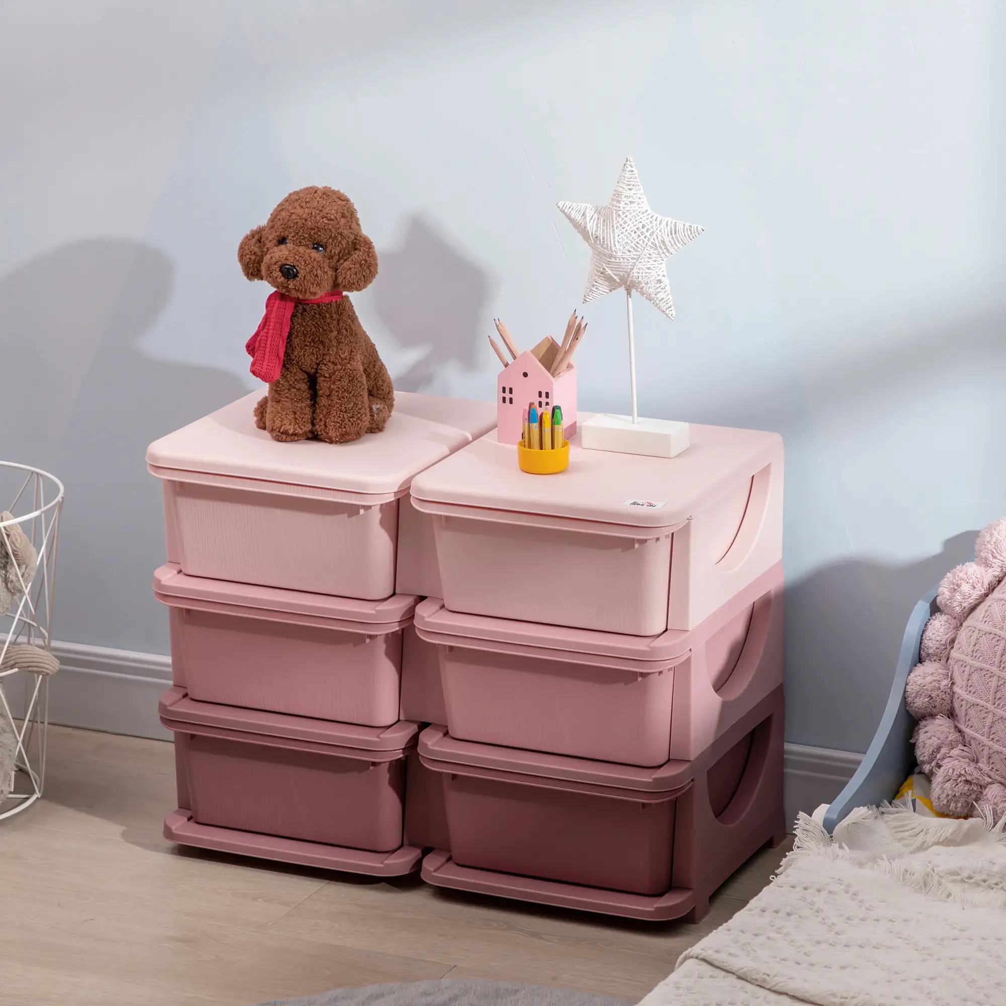 3 Tier Toy Organizer, 6 Plastic Drawers, Pink - Image 8