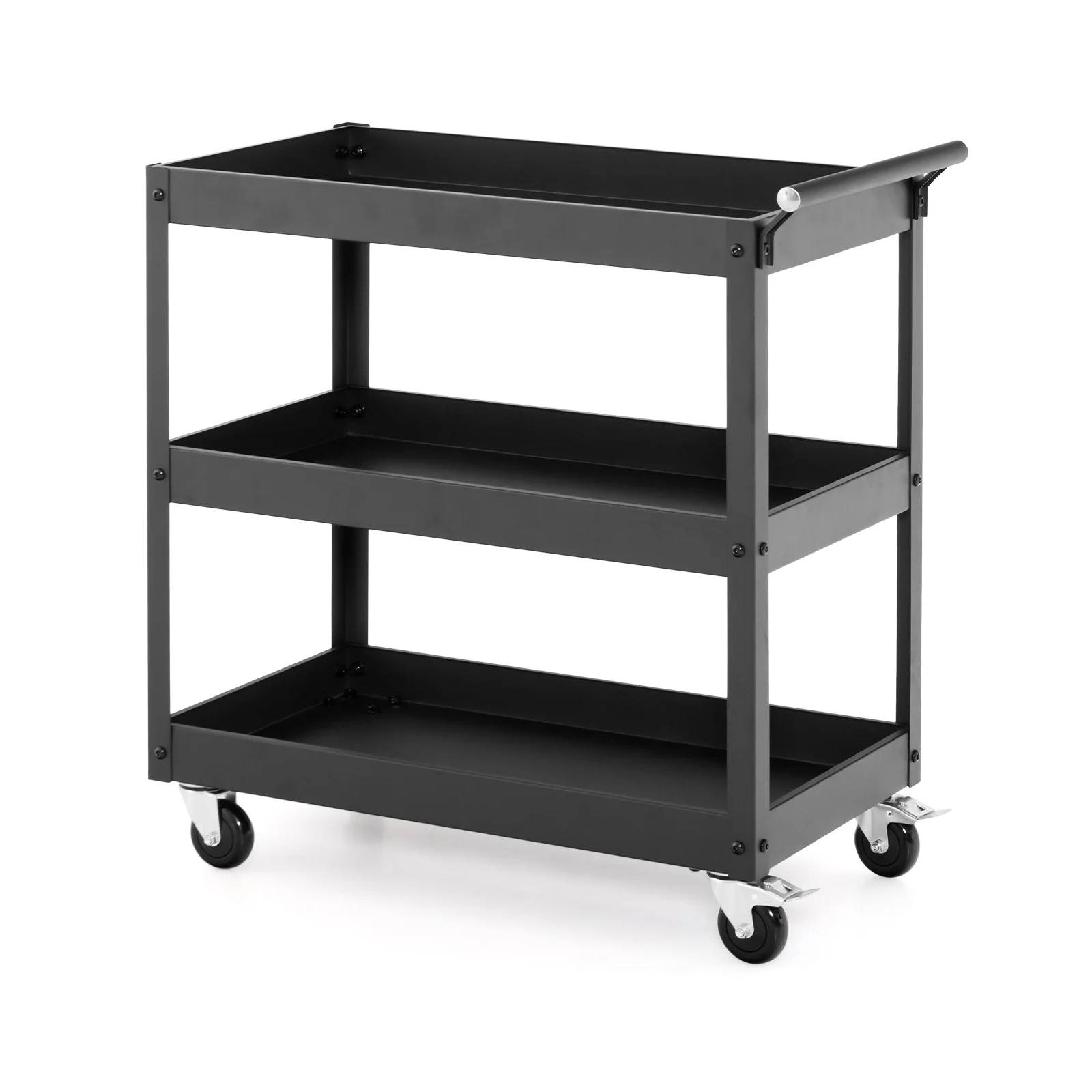 3-Tier Utility Cart, Rolling Metal Cart, Black - Image 4