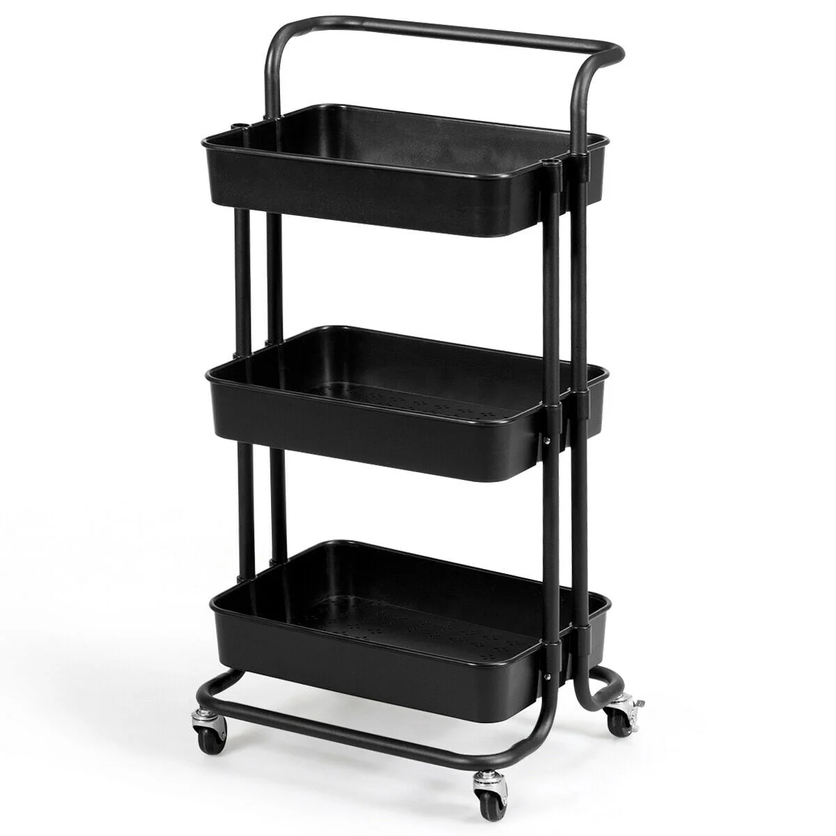 3-Tier Utility Cart, Rolling Storage Cart With Casters, Black