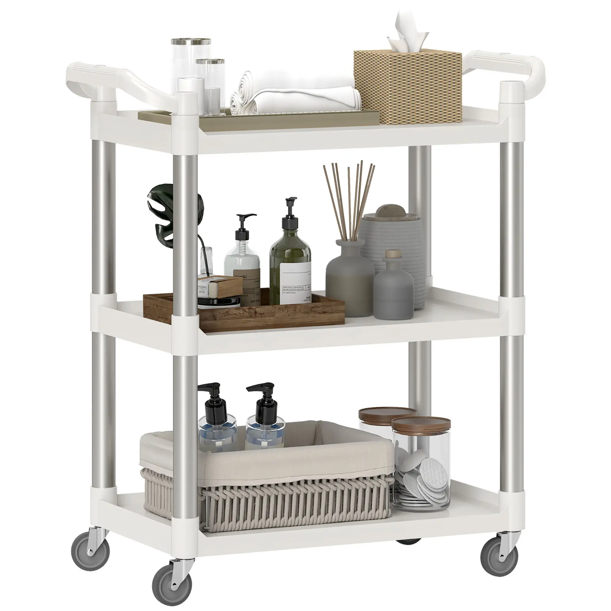 3-Tier Utility Cart, Rolling Storage Trolley, 3 Shelves, Silver White - Image 11