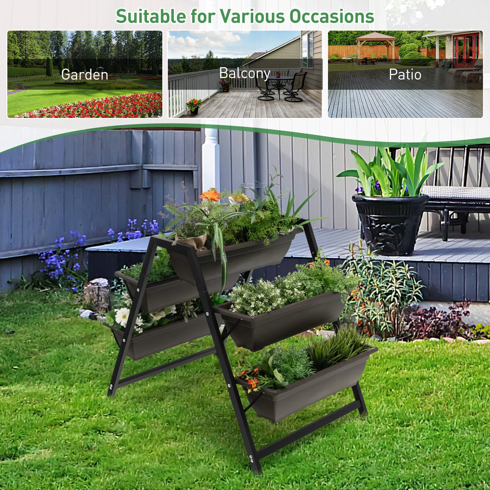 3-Tier Vertical Raised Garden Bed, 5 Plant Boxes, Brown - Image 10
