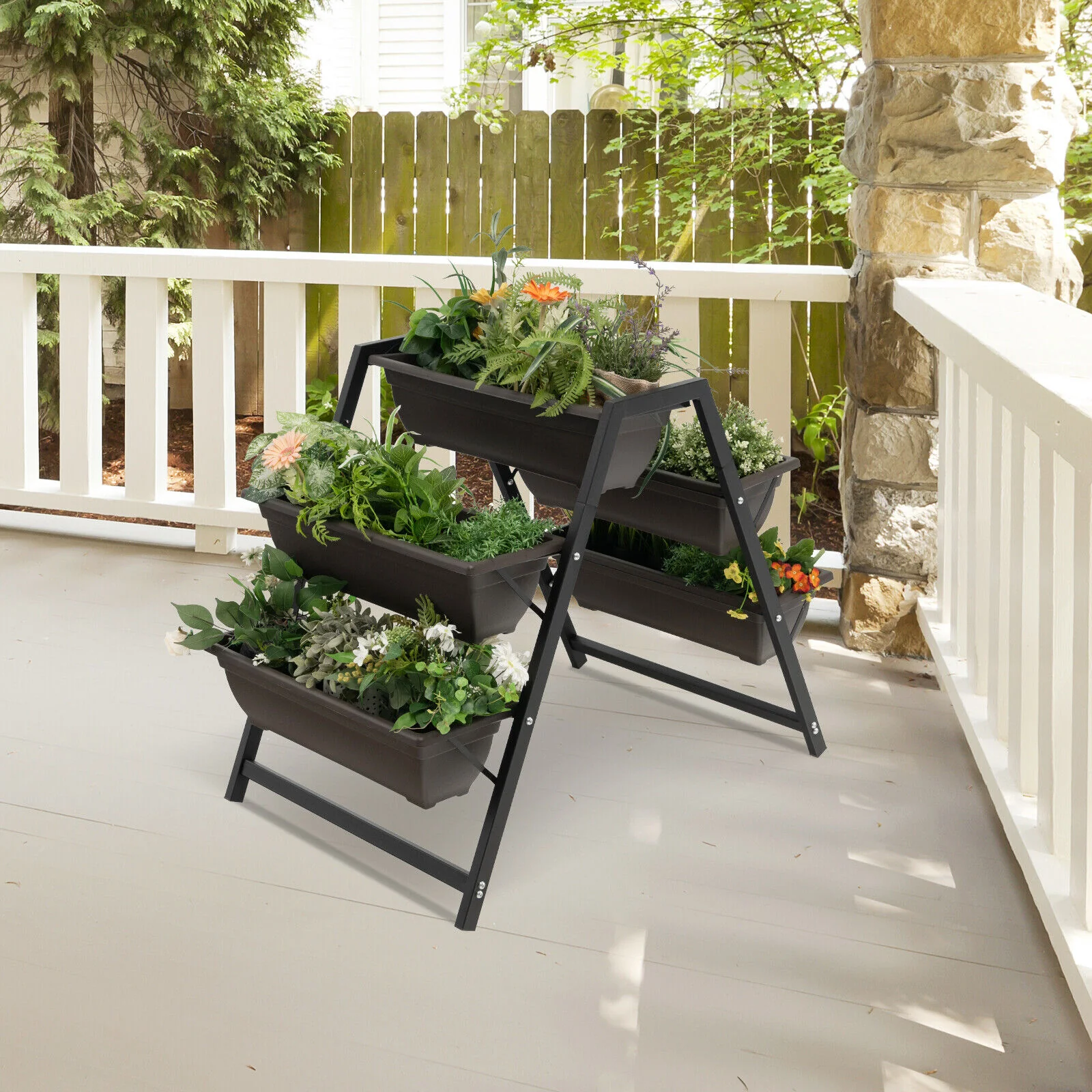 3-Tier Vertical Raised Garden Bed, 5 Plant Boxes, Brown - Image 3