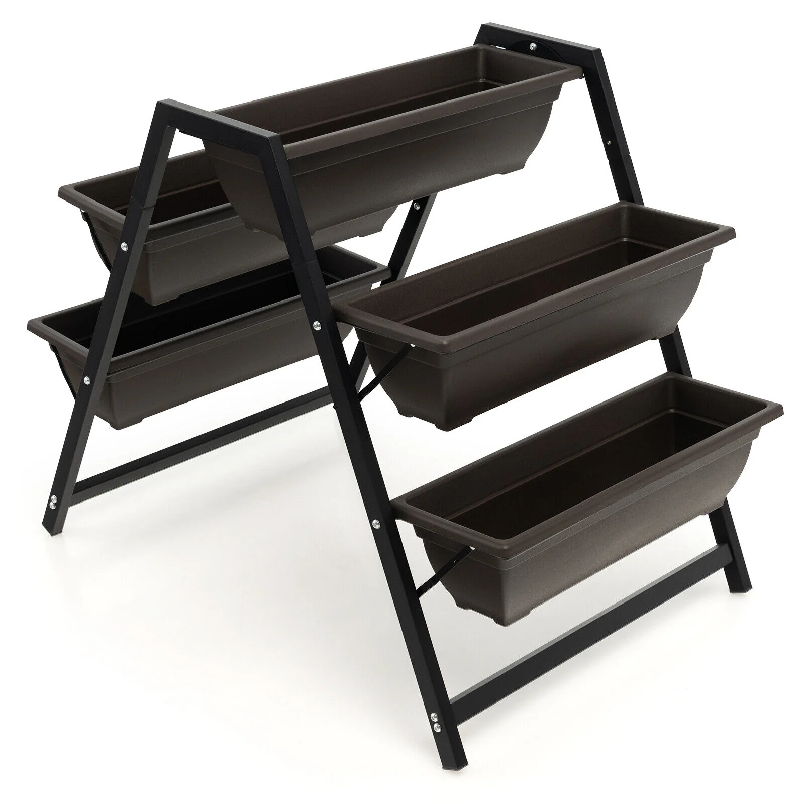 3-Tier Vertical Raised Garden Bed, 5 Plant Boxes, Brown - Image 4