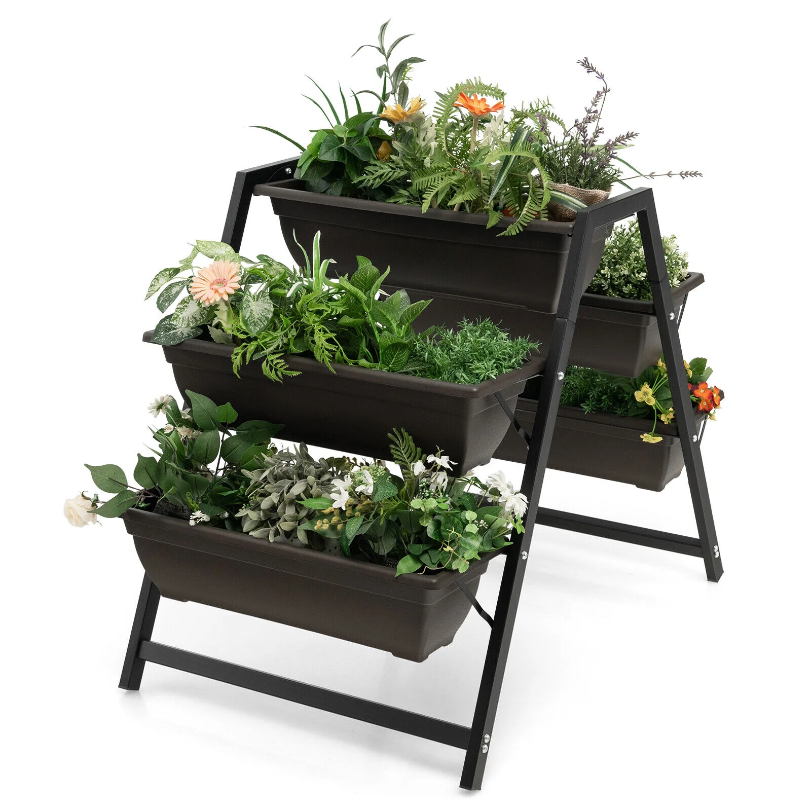 3-Tier Vertical Raised Garden Bed, 5 Plant Boxes, Brown - Image 5