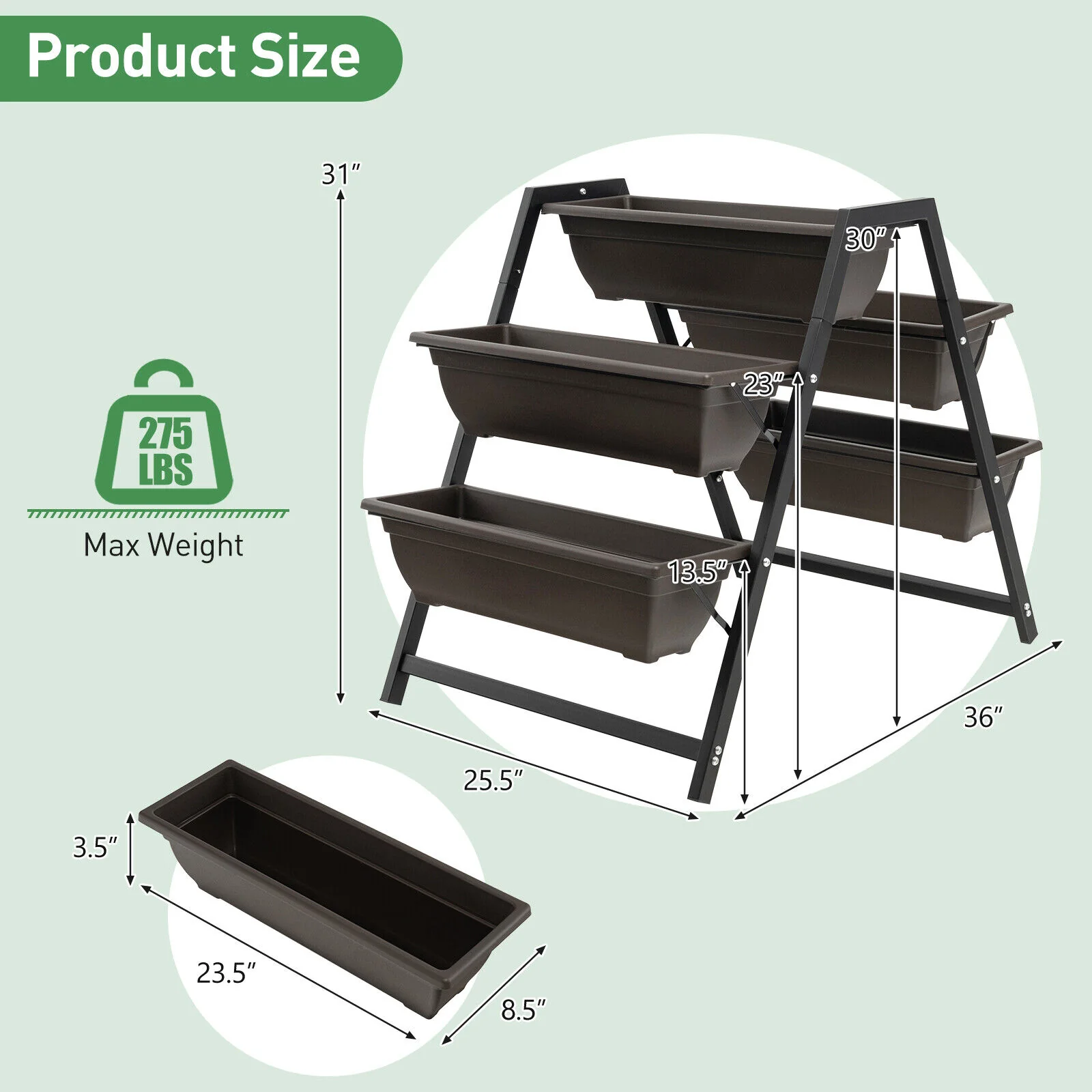 3-Tier Vertical Raised Garden Bed, 5 Plant Boxes, Brown - Image 6