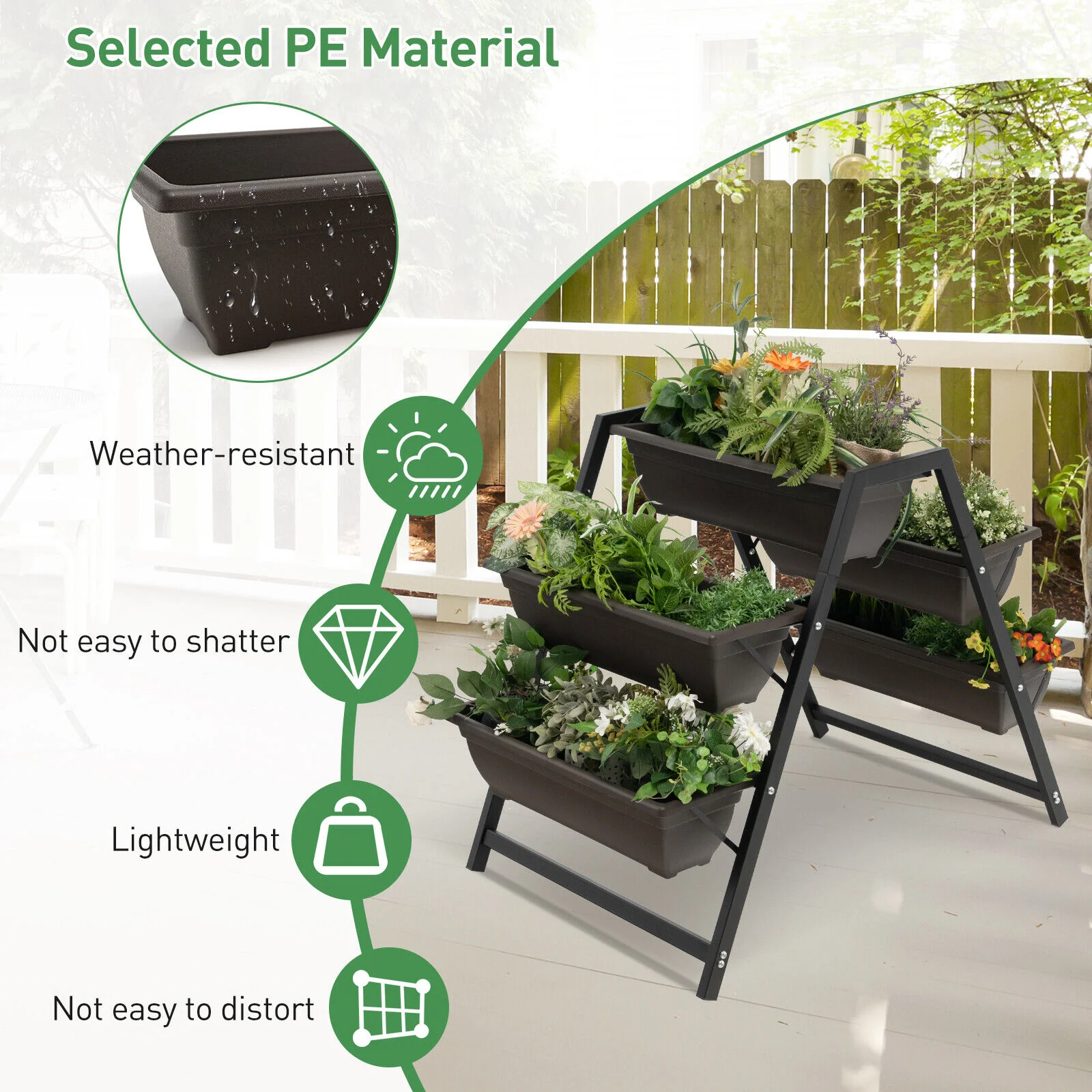 3-Tier Vertical Raised Garden Bed, 5 Plant Boxes, Brown - Image 7