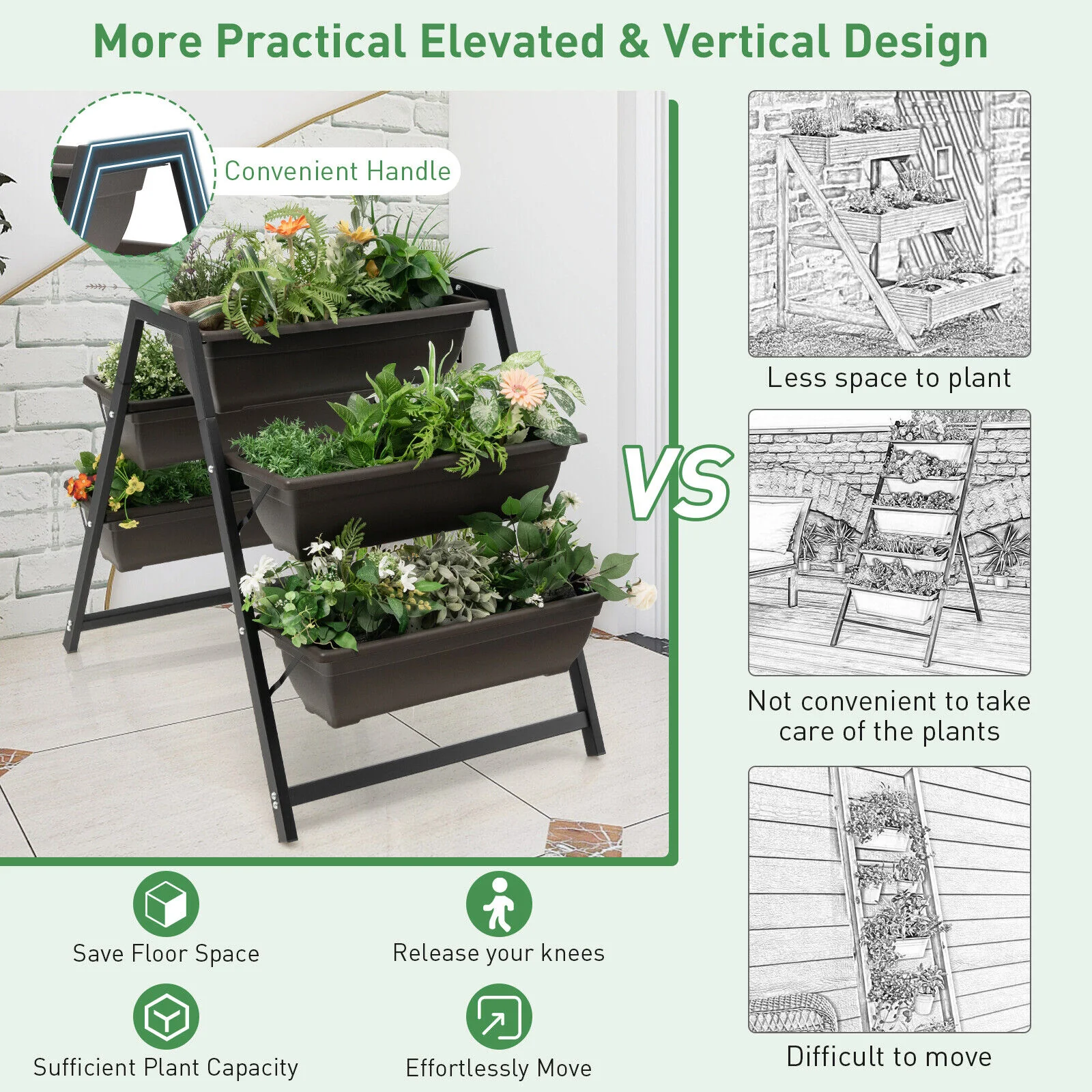 3-Tier Vertical Raised Garden Bed, 5 Plant Boxes, Brown - Image 9