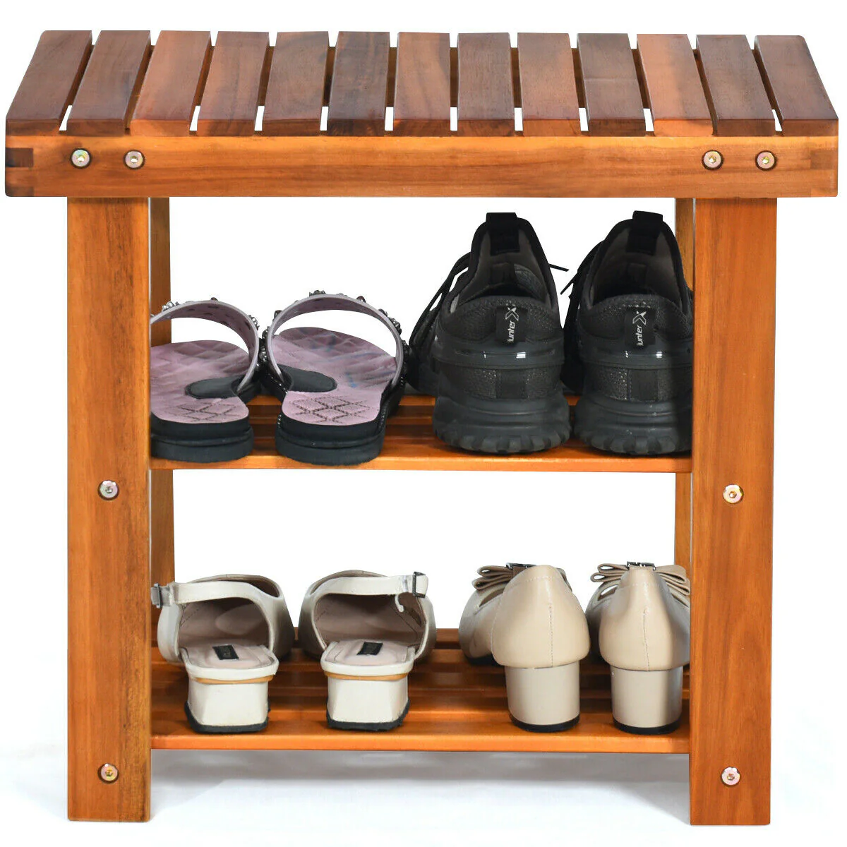 3-Tier Wood Shoe Bench Boots Organizer, Natural - Image 2