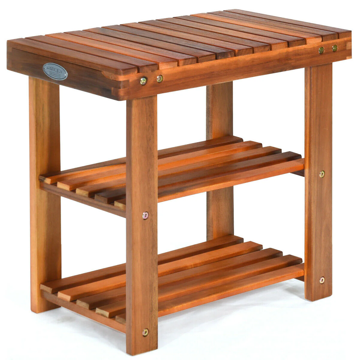3-Tier Wood Shoe Bench Boots Organizer, Natural - Image 4