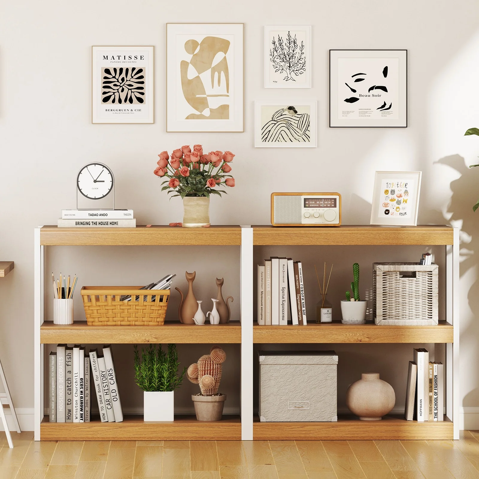 3 Tier Wooden Bookshelf, Dual Anti-Tipping Kits, Natural - Image 3