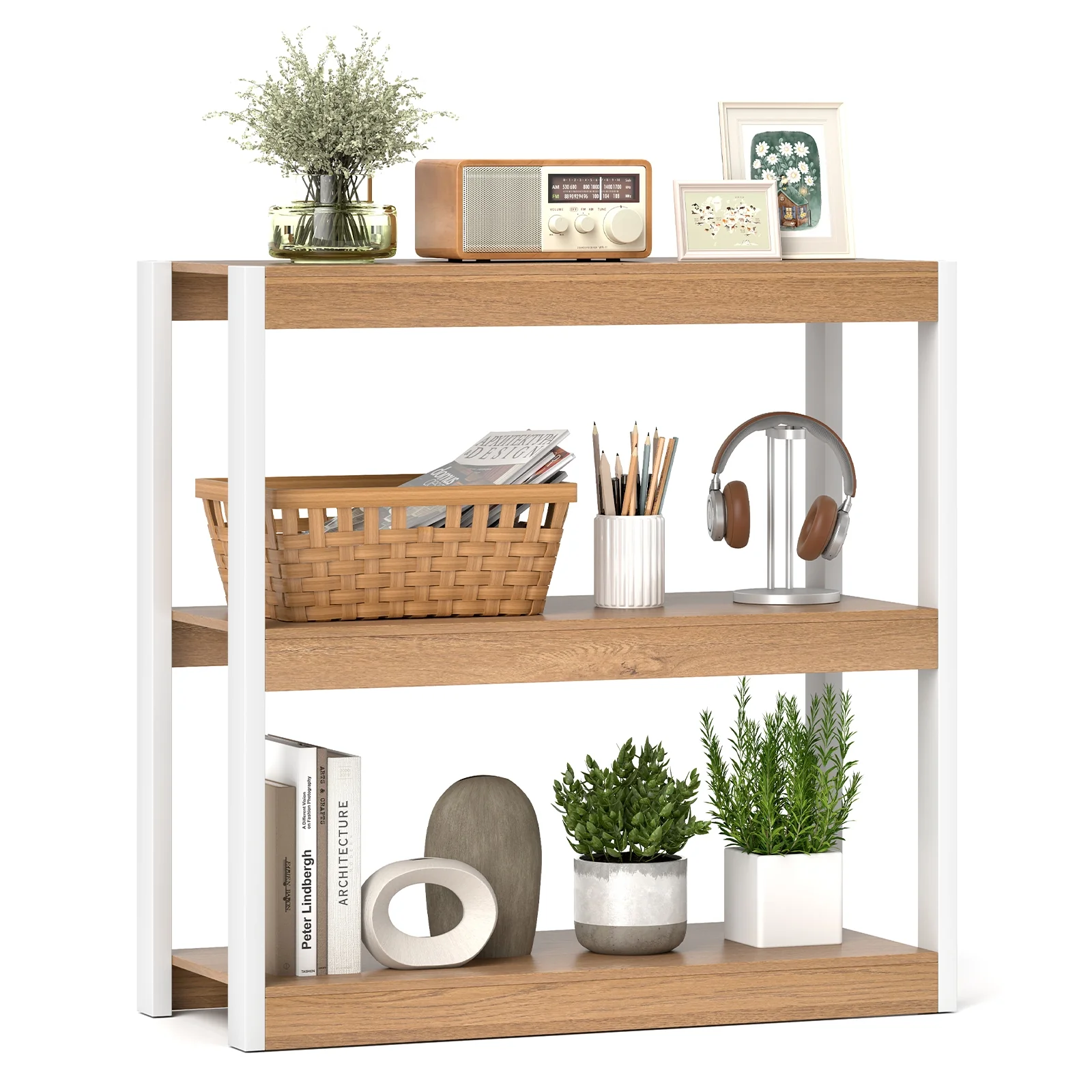 3 Tier Wooden Bookshelf, Dual Anti-Tipping Kits, Natural - Image 4