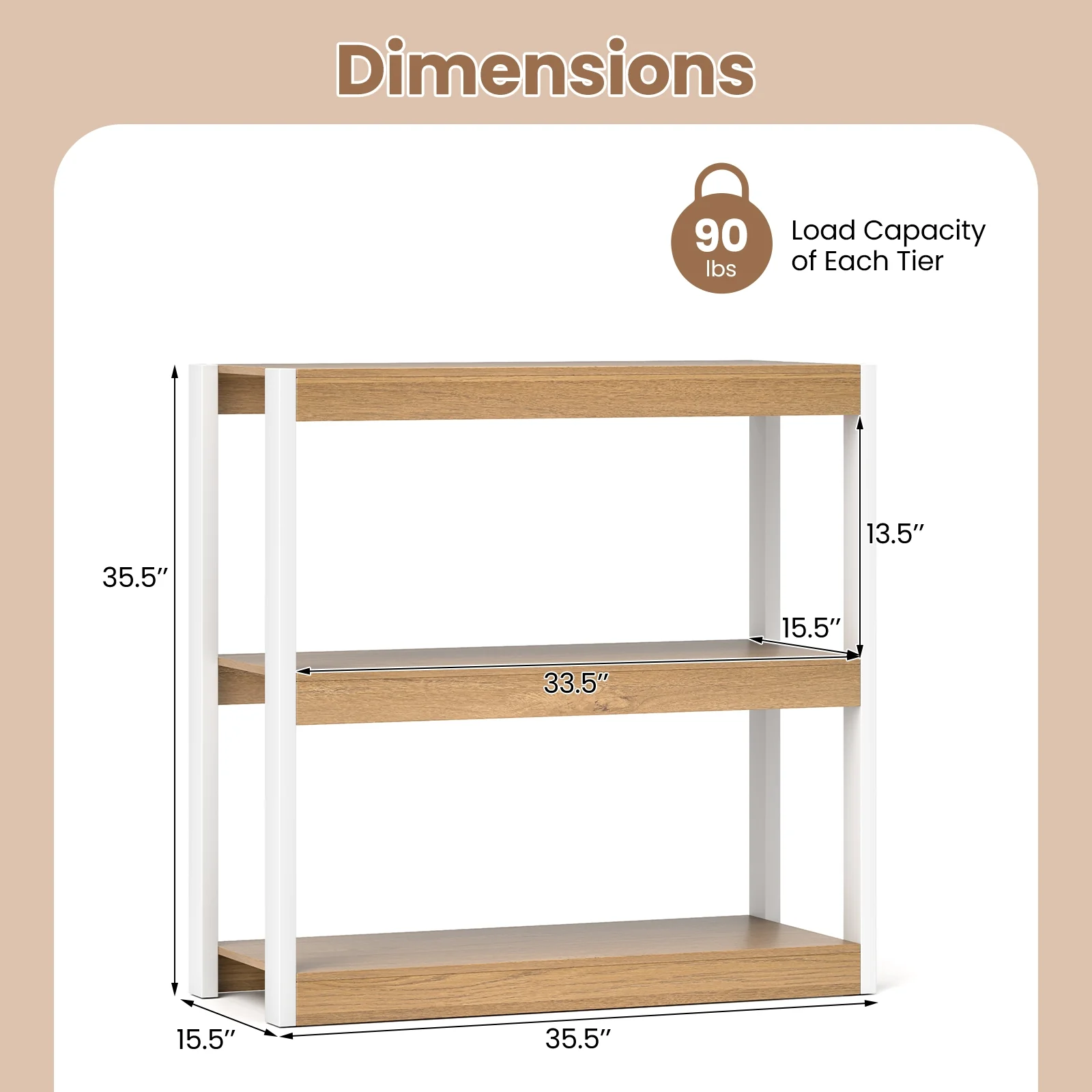 3 Tier Wooden Bookshelf, Dual Anti-Tipping Kits, Natural - Image 6