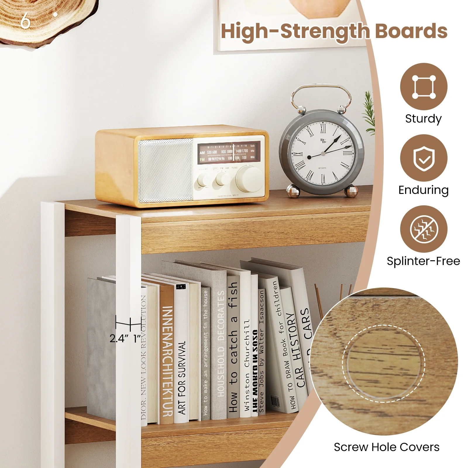 3 Tier Wooden Bookshelf, Dual Anti-Tipping Kits, Natural - Image 9