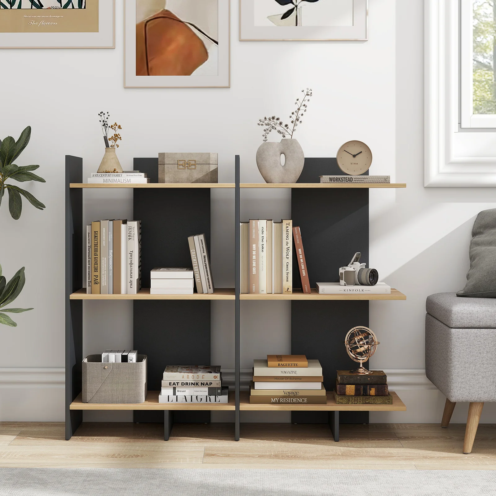 3 Tier Wooden Bookshelf With Anti-Tipping Kit, Oak - Image 10
