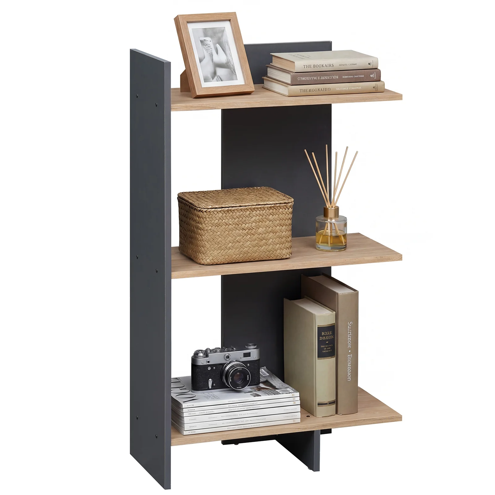 3 Tier Wooden Bookshelf With Anti-Tipping Kit, Oak - Image 4