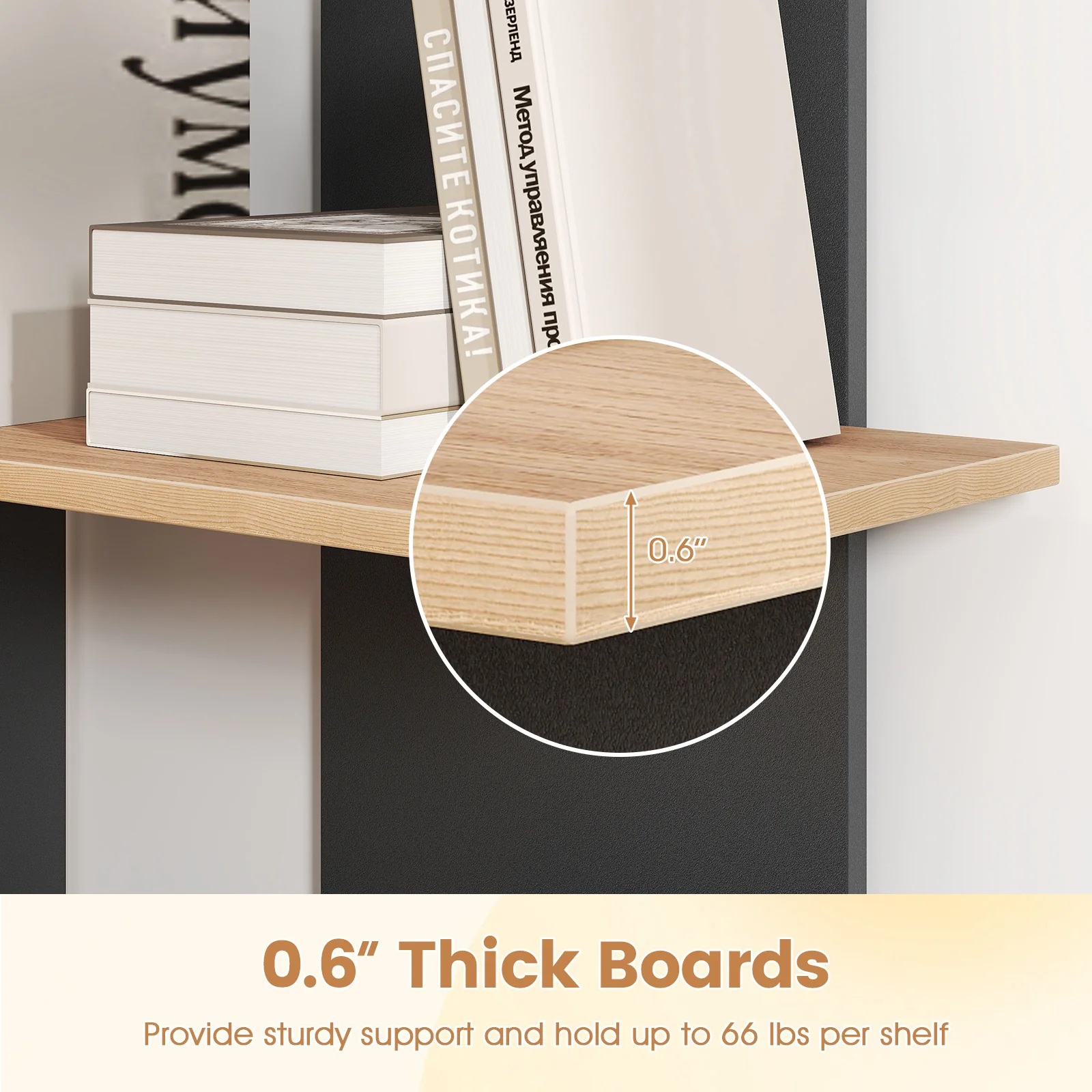 3 Tier Wooden Bookshelf With Anti-Tipping Kit, Oak - Image 8