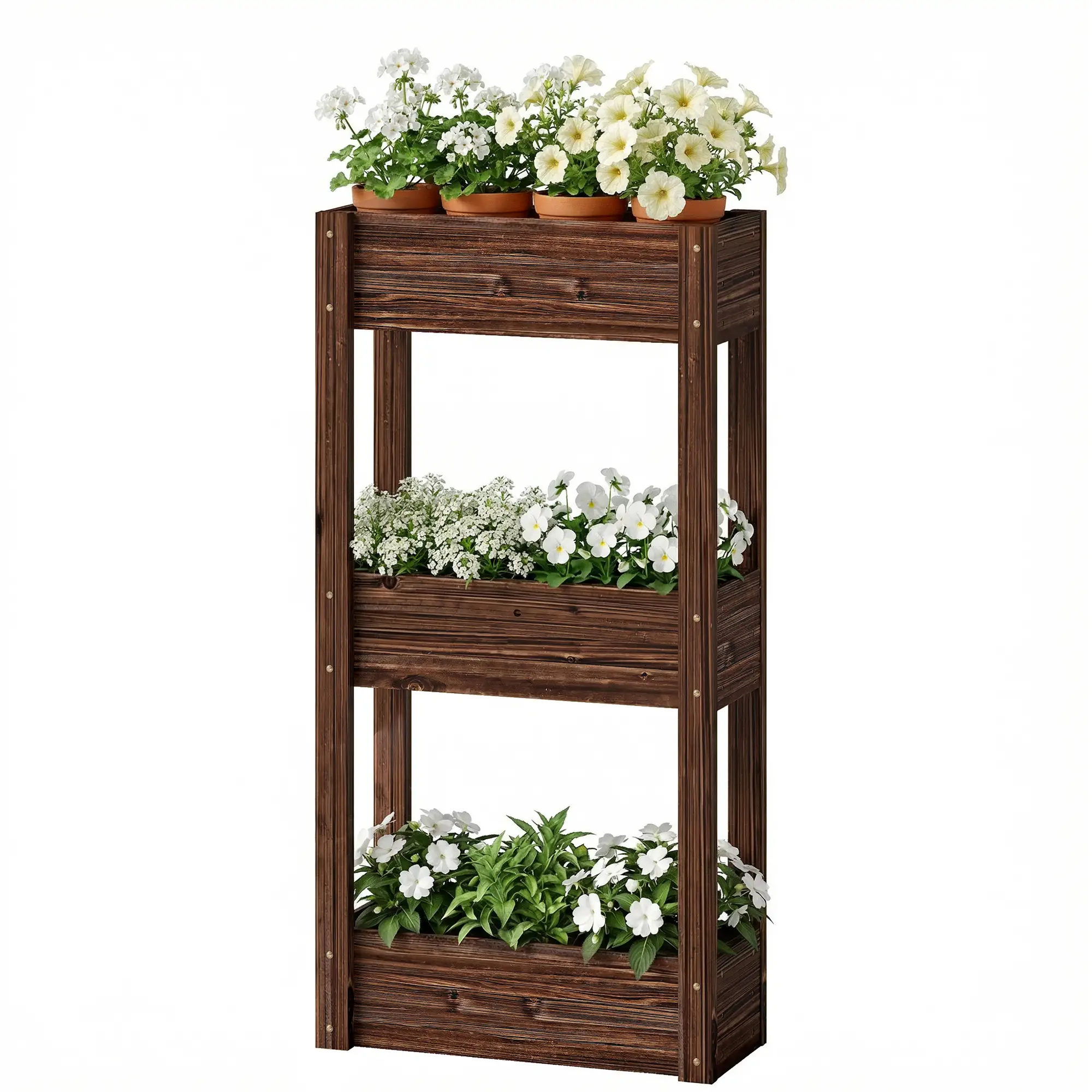 3-Tier Wooden Raised Garden Bed, 23.6" x 9.8" x 47.2", Elevated Planter Box