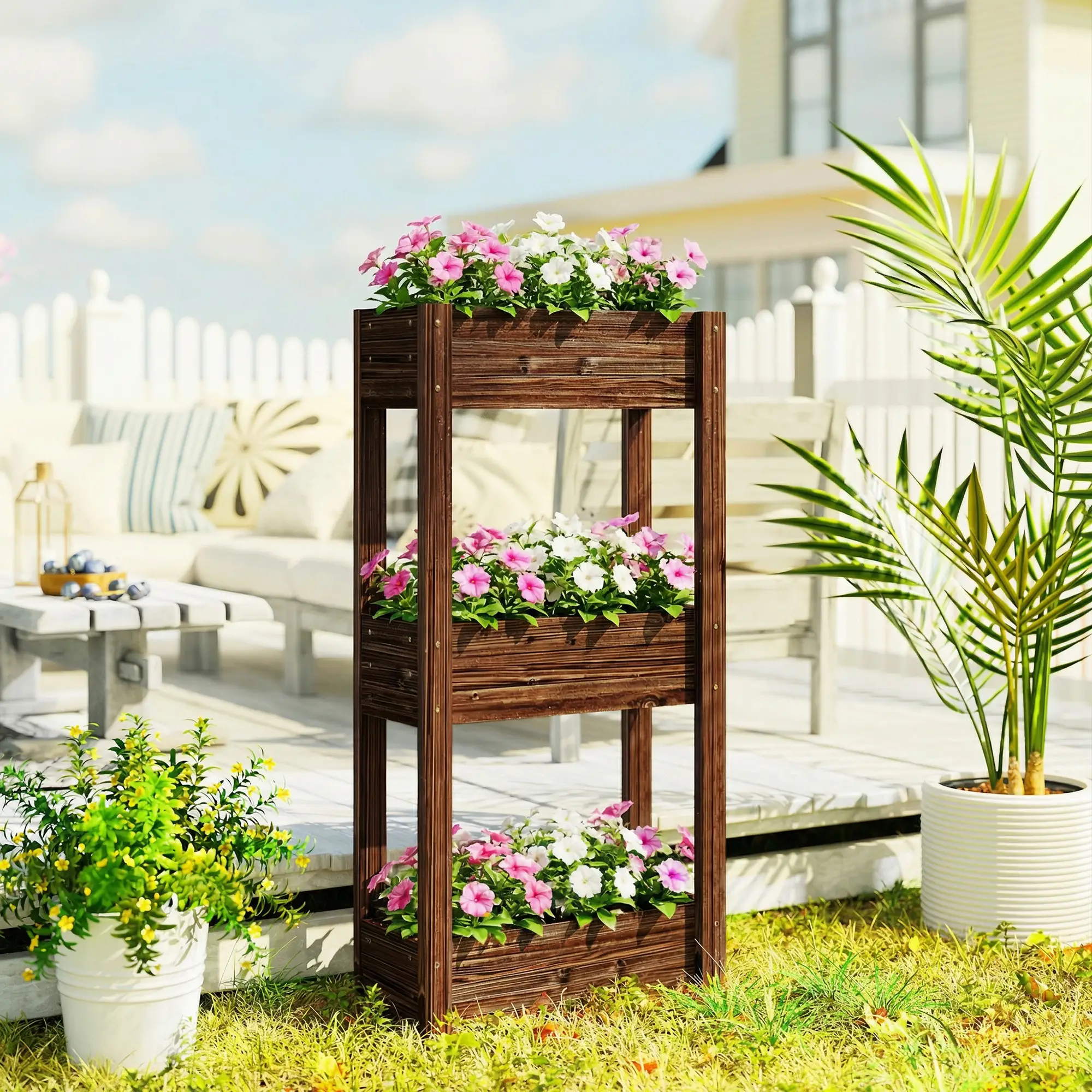 3-Tier Wooden Raised Garden Bed, 23.6" x 9.8" x 47.2", Elevated Planter Box - Image 2