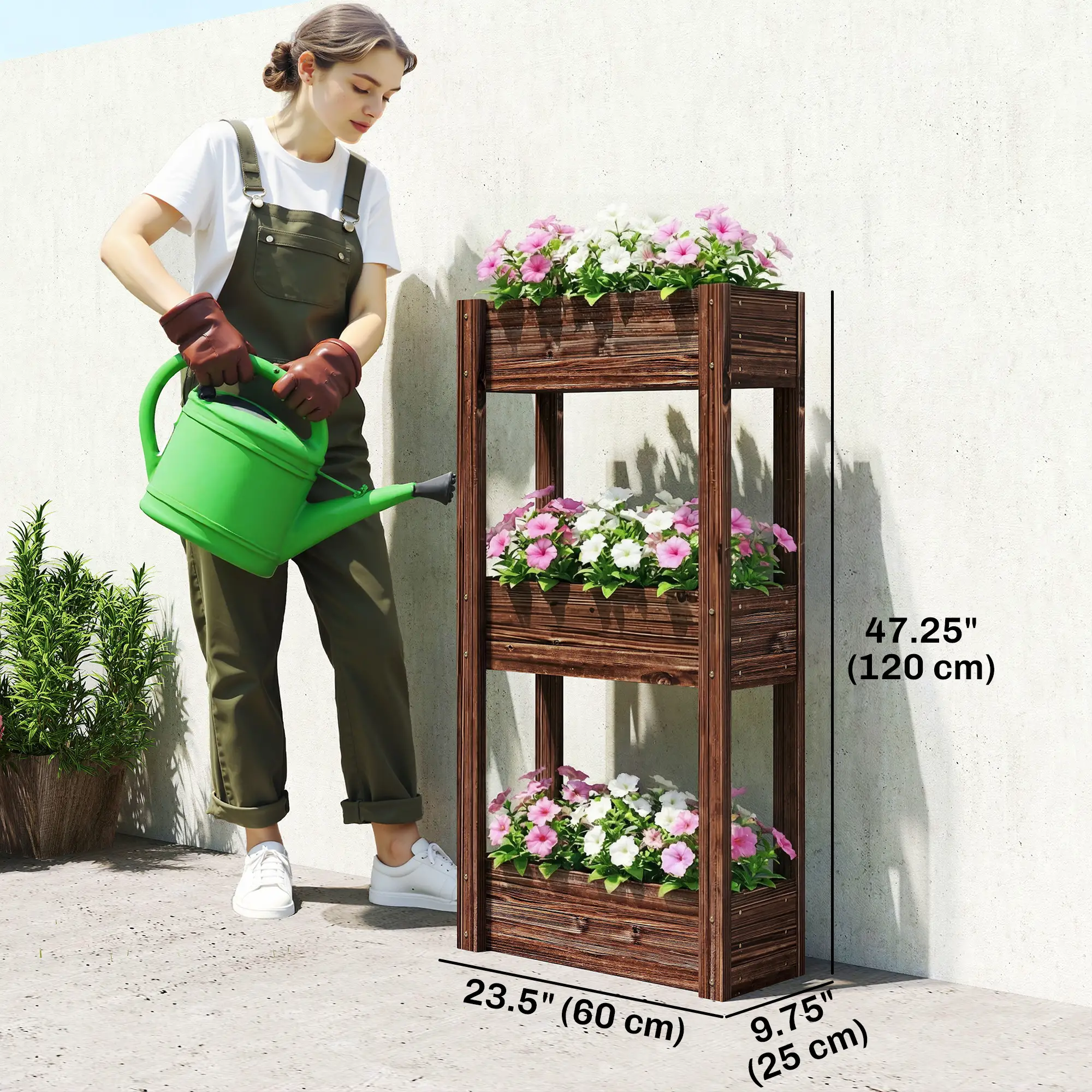 3-Tier Wooden Raised Garden Bed, 23.6" x 9.8" x 47.2", Elevated Planter Box - Image 3