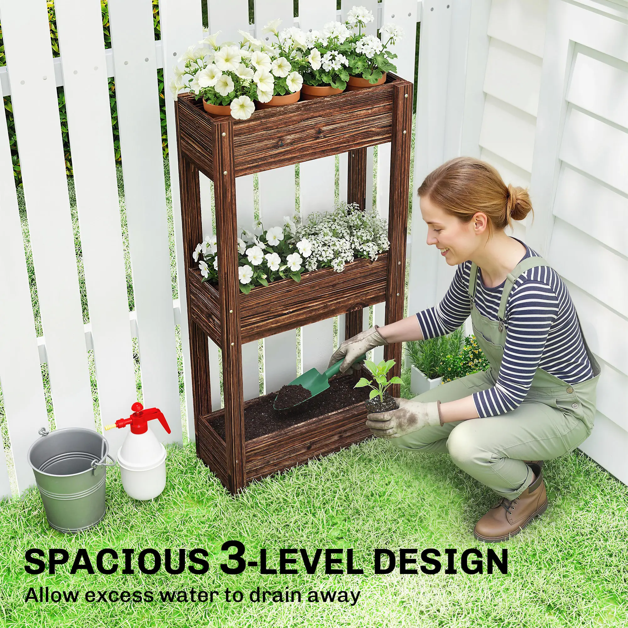 3-Tier Wooden Raised Garden Bed, 23.6" x 9.8" x 47.2", Elevated Planter Box - Image 4