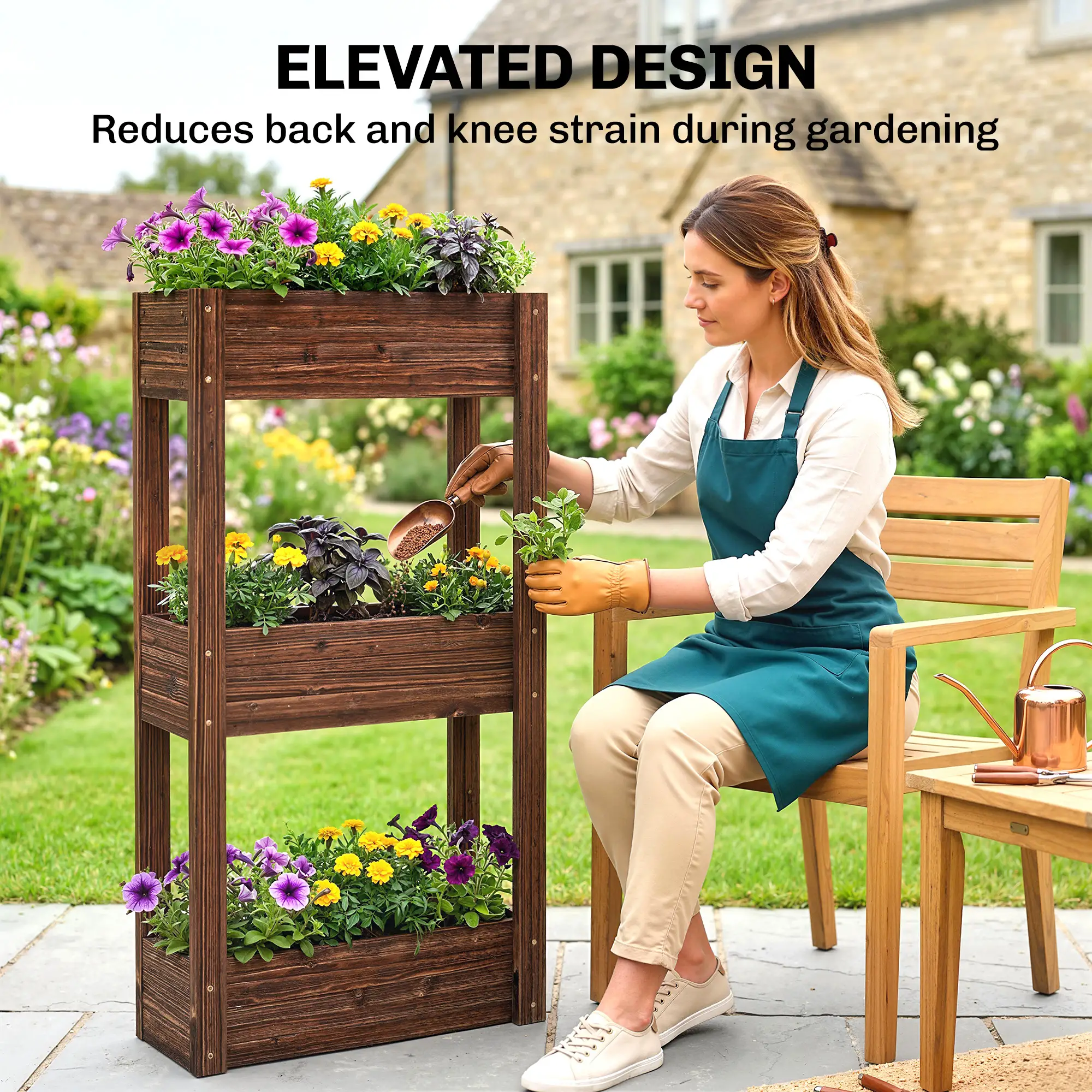 3-Tier Wooden Raised Garden Bed, 23.6" x 9.8" x 47.2", Elevated Planter Box - Image 5