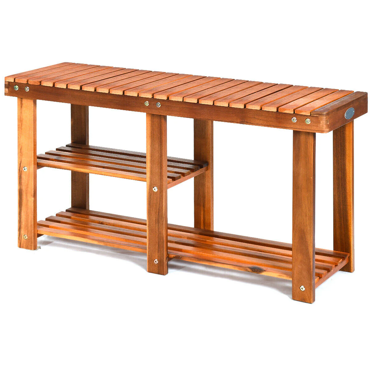 3-Tier Wooden Shoe Organizer With Seat, Natural
