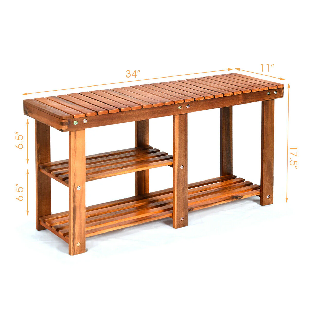 3-Tier Wooden Shoe Organizer With Seat, Natural - Image 5