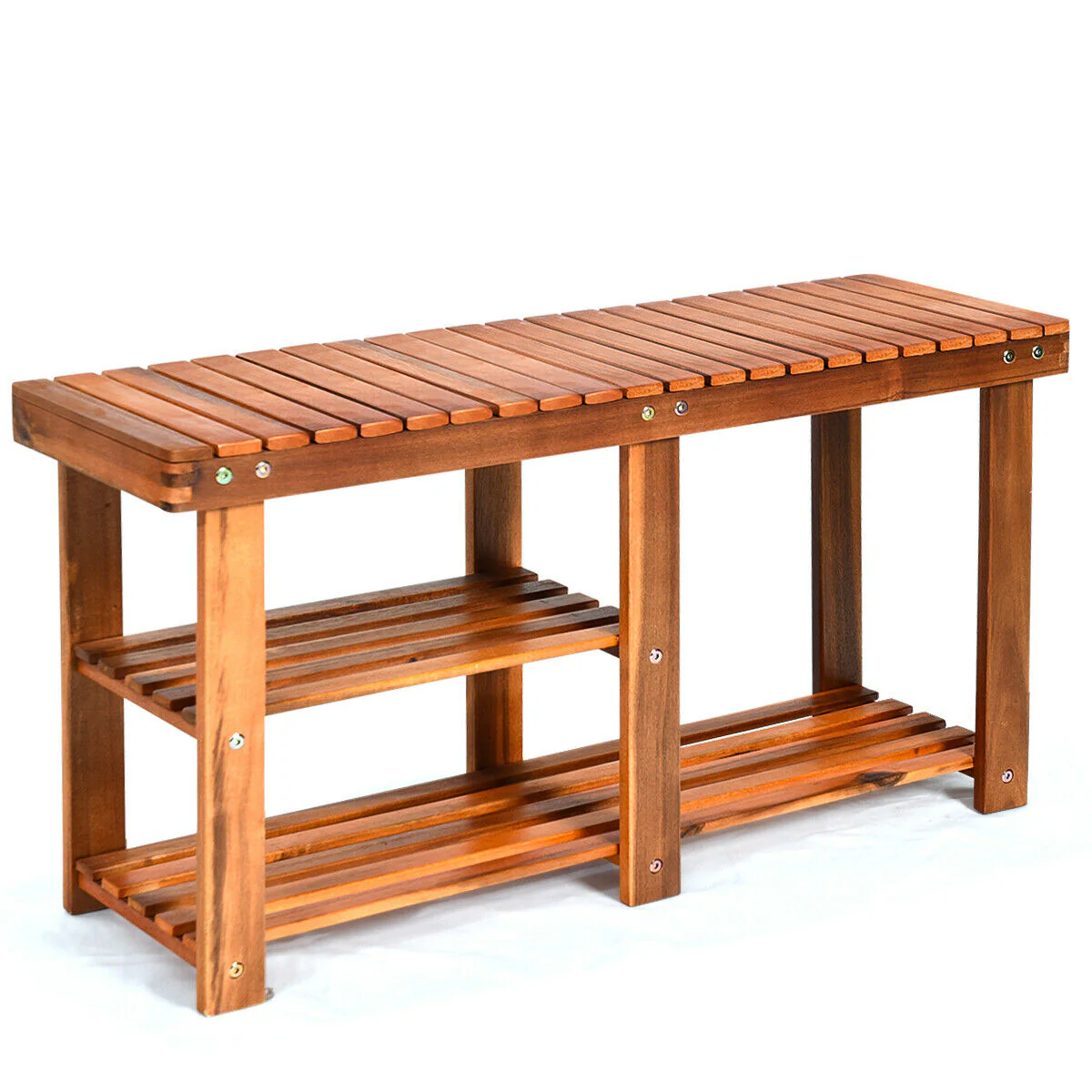 3-Tier Wooden Shoe Organizer With Seat, Natural - Image 7