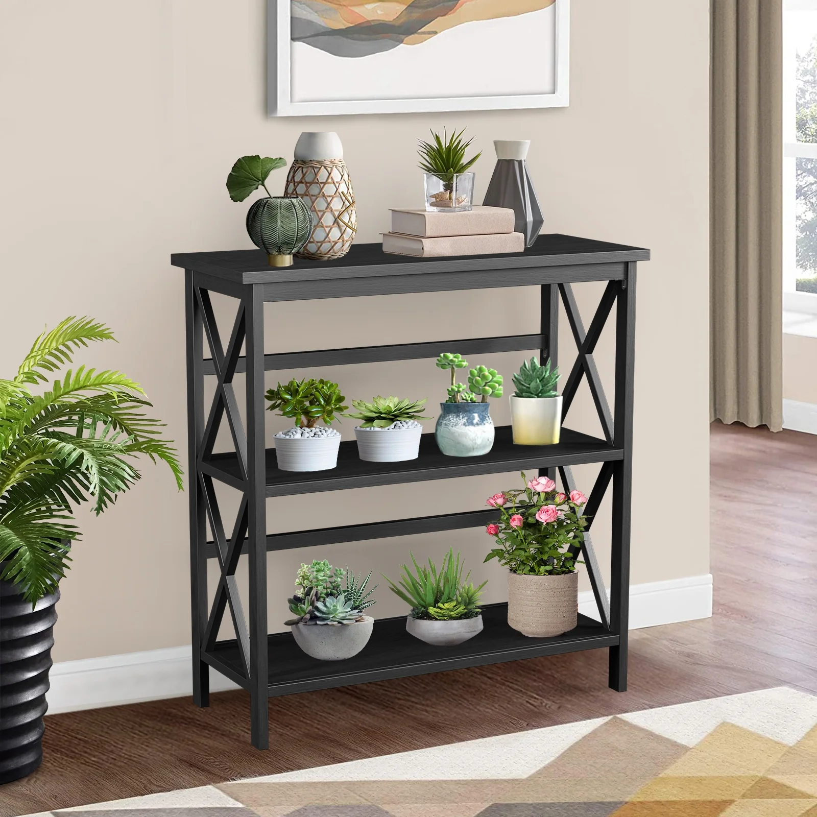 3-Tier Wooden Storage Shelf, Black - Image 3