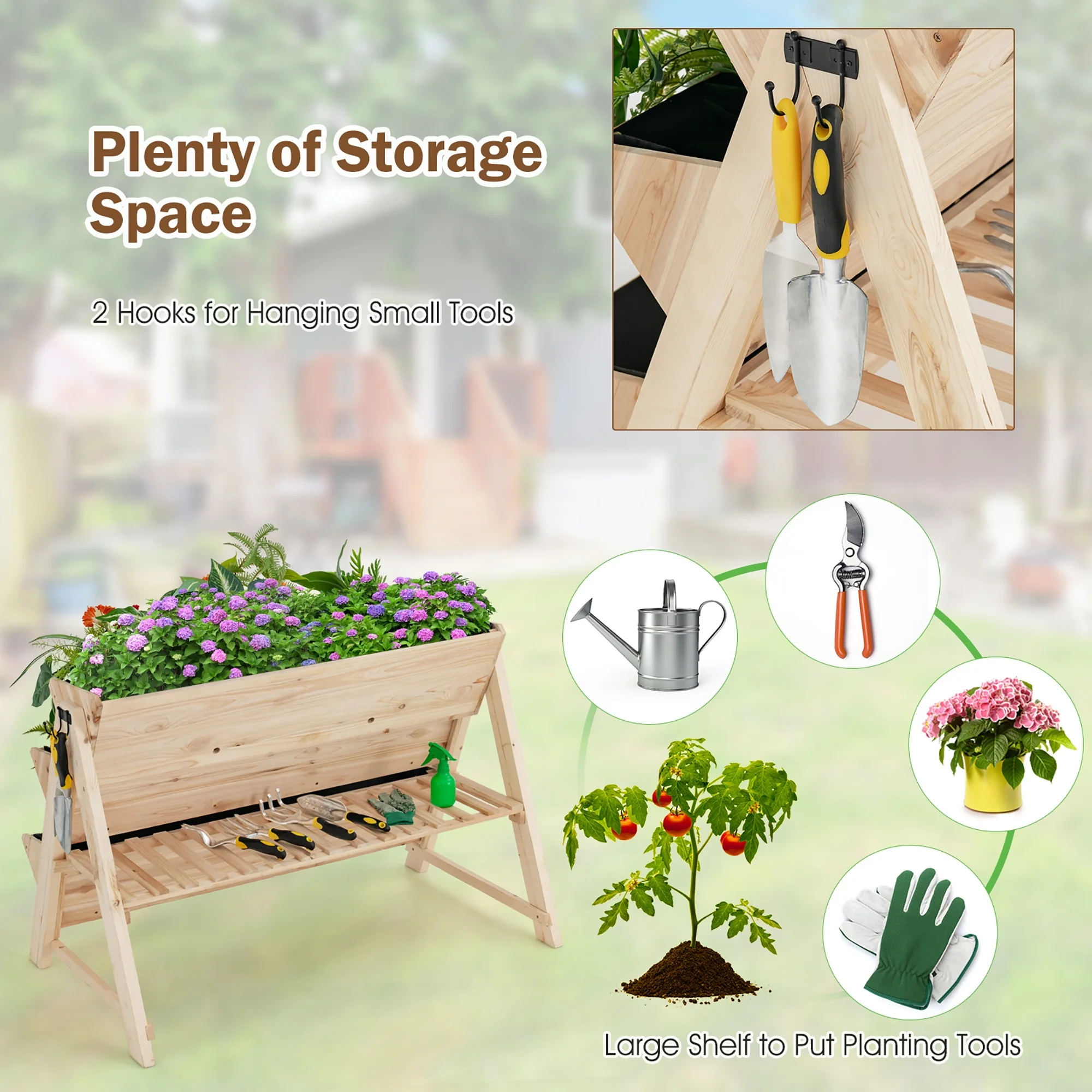 3 Tier Wooden Vertical Raised Garden Bed, Natural - Image 10