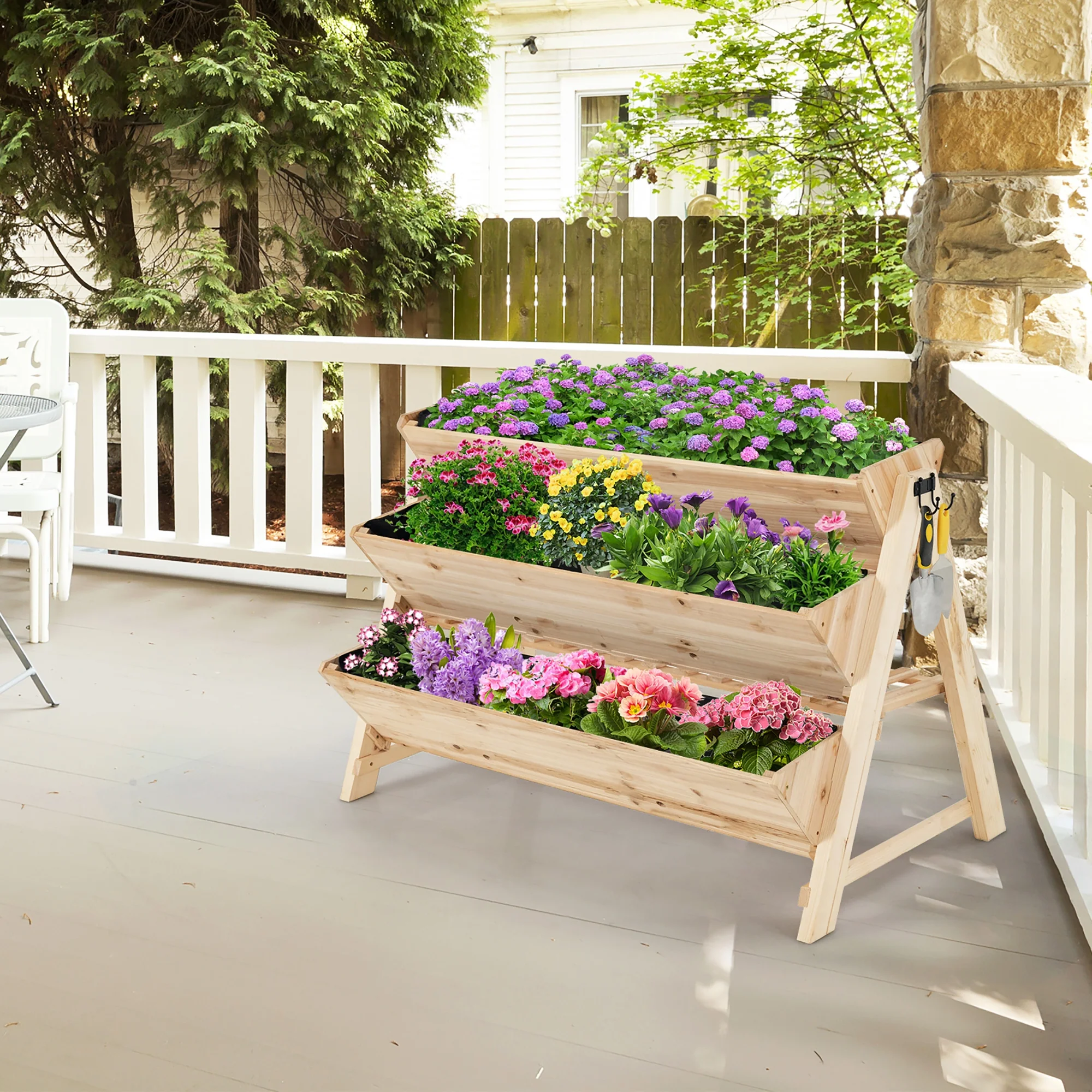 3 Tier Wooden Vertical Raised Garden Bed, Natural - Image 2
