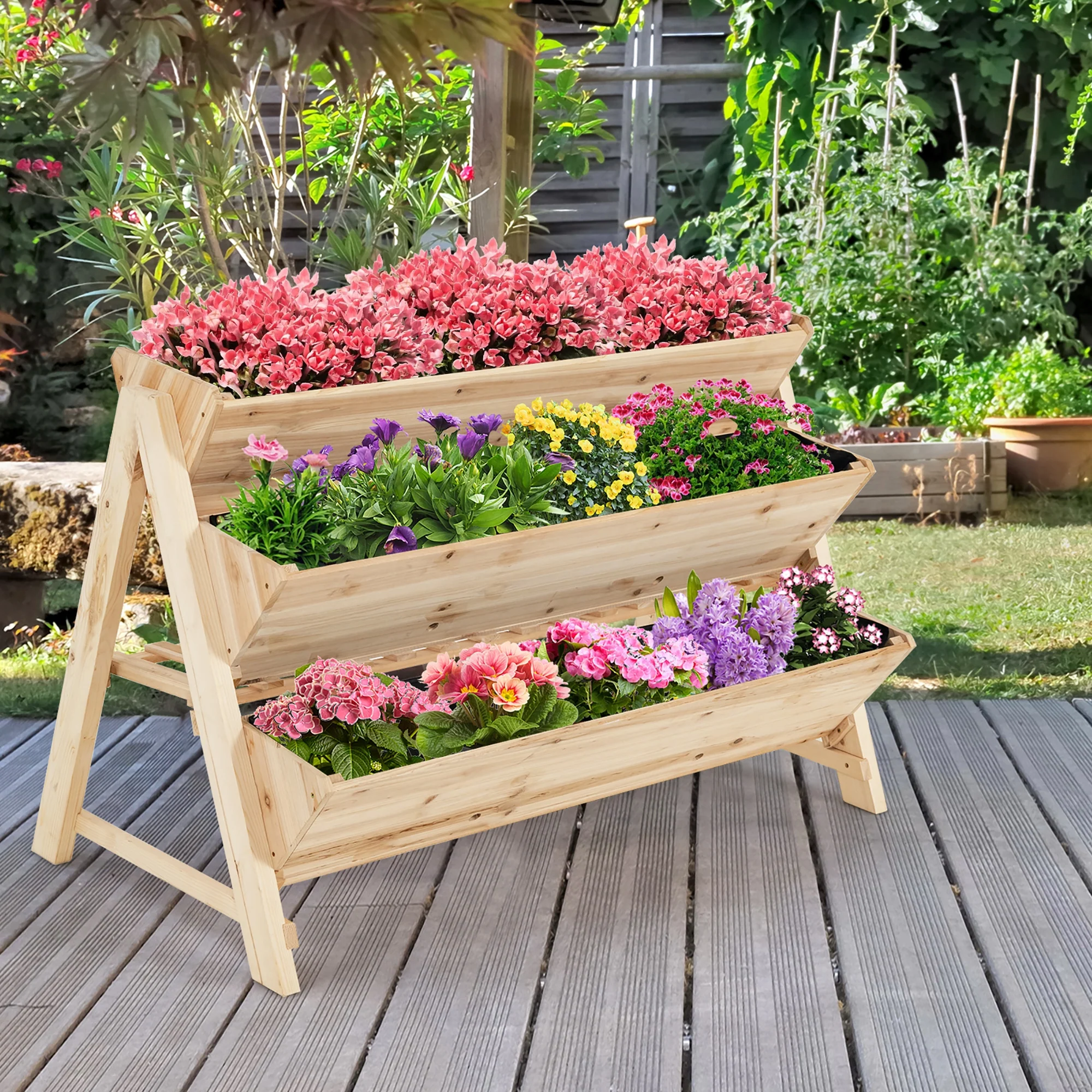 3 Tier Wooden Vertical Raised Garden Bed, Natural - Image 7