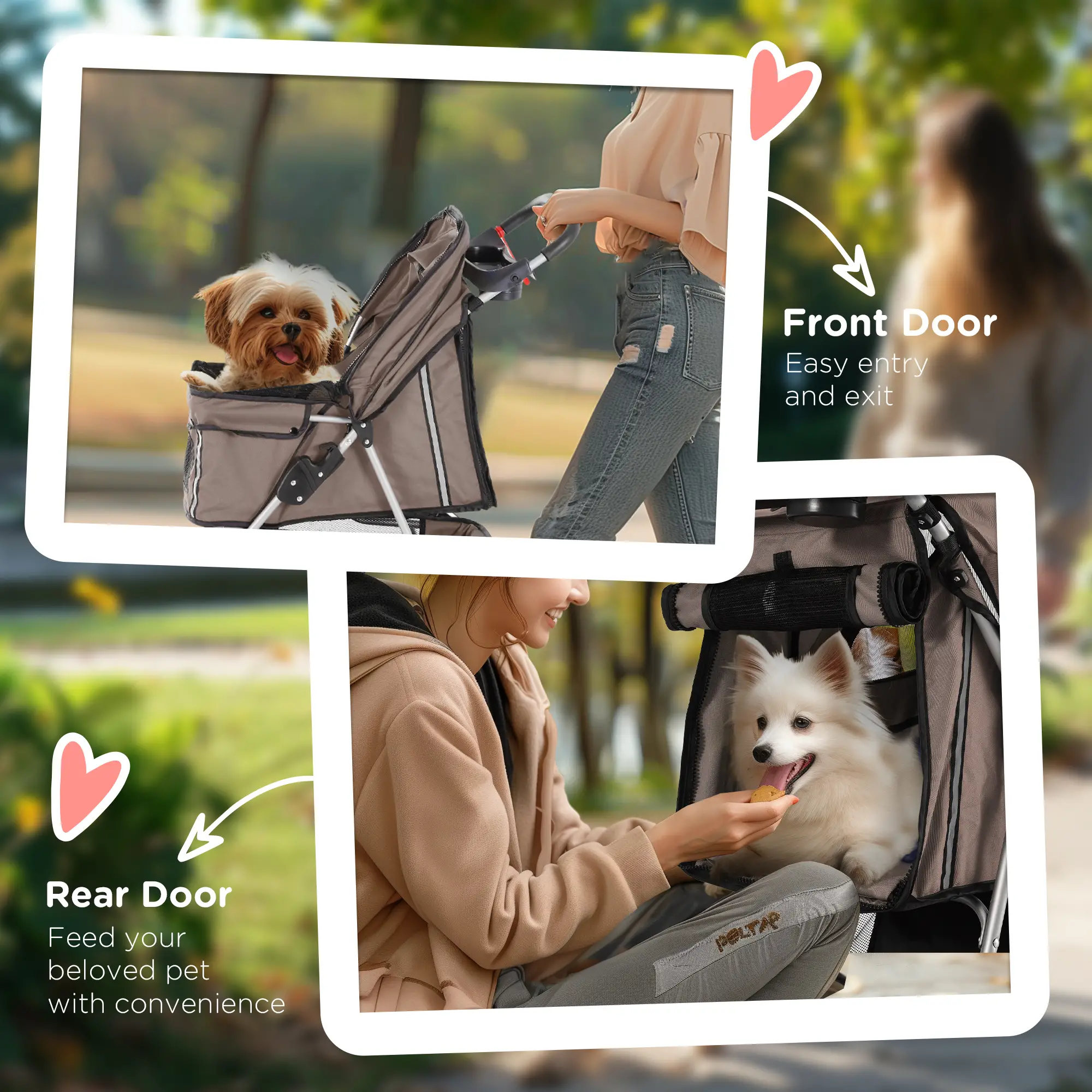 3 Wheel Foldable Cat Stroller, Storage Basket, Adjustable Canopy, Coffee - Image 7