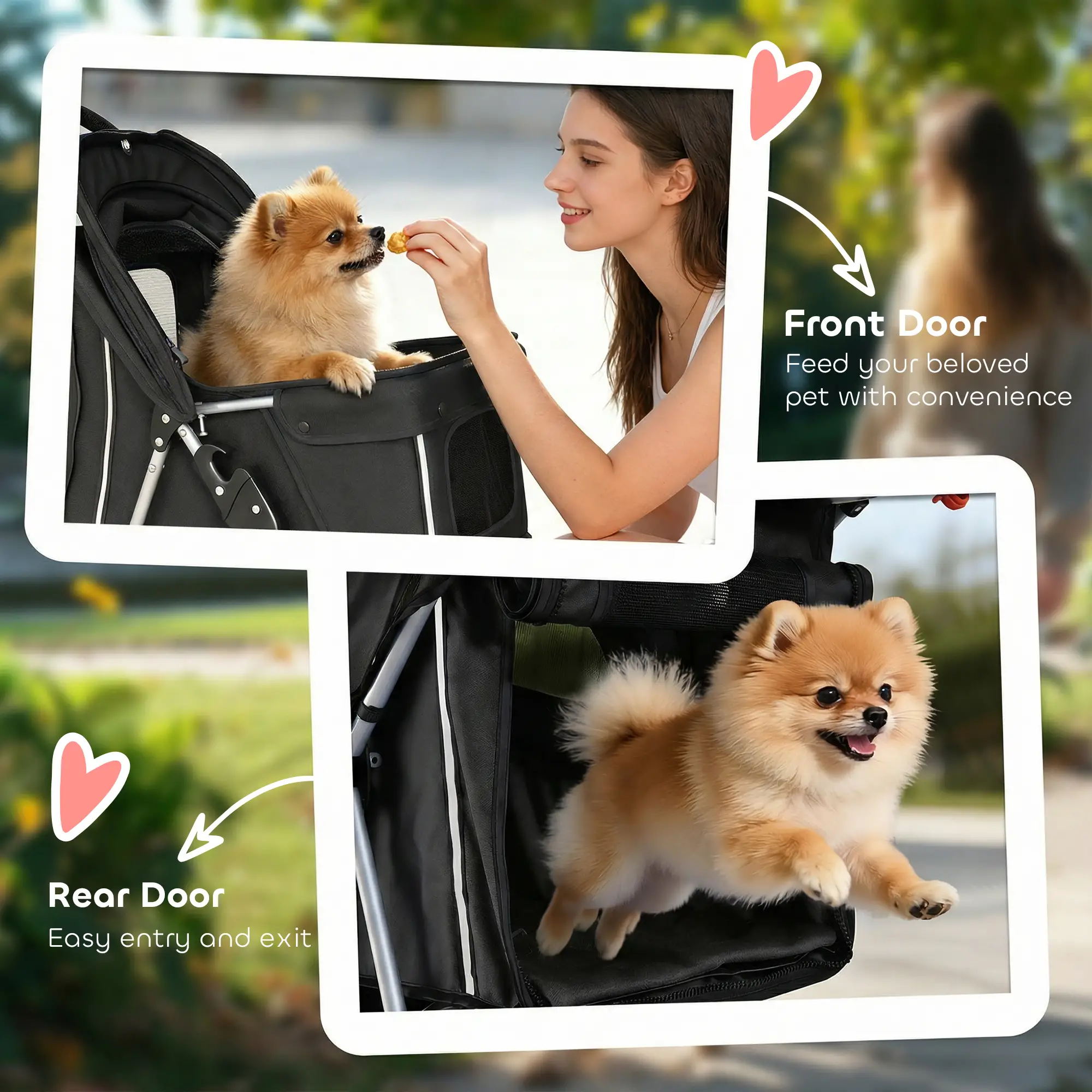 3 Wheel Foldable Dog Stroller, Storage Basket, Adjustable Canopy, Black - Image 6