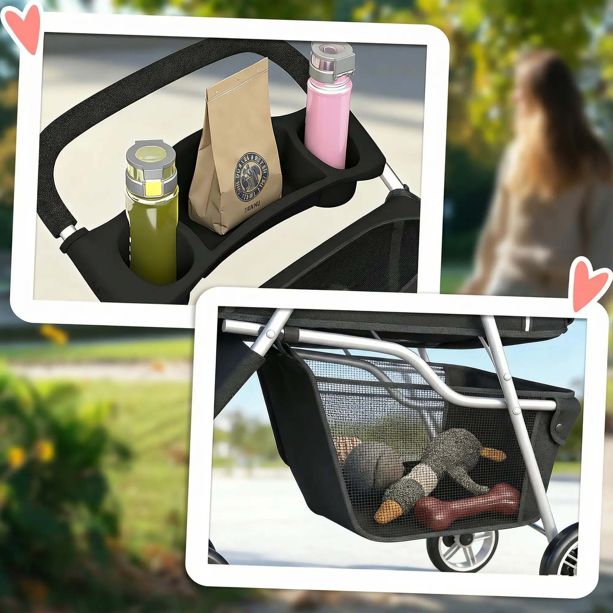 3 Wheel Foldable Dog Stroller, Storage Basket, Adjustable Canopy, Black - Image 8