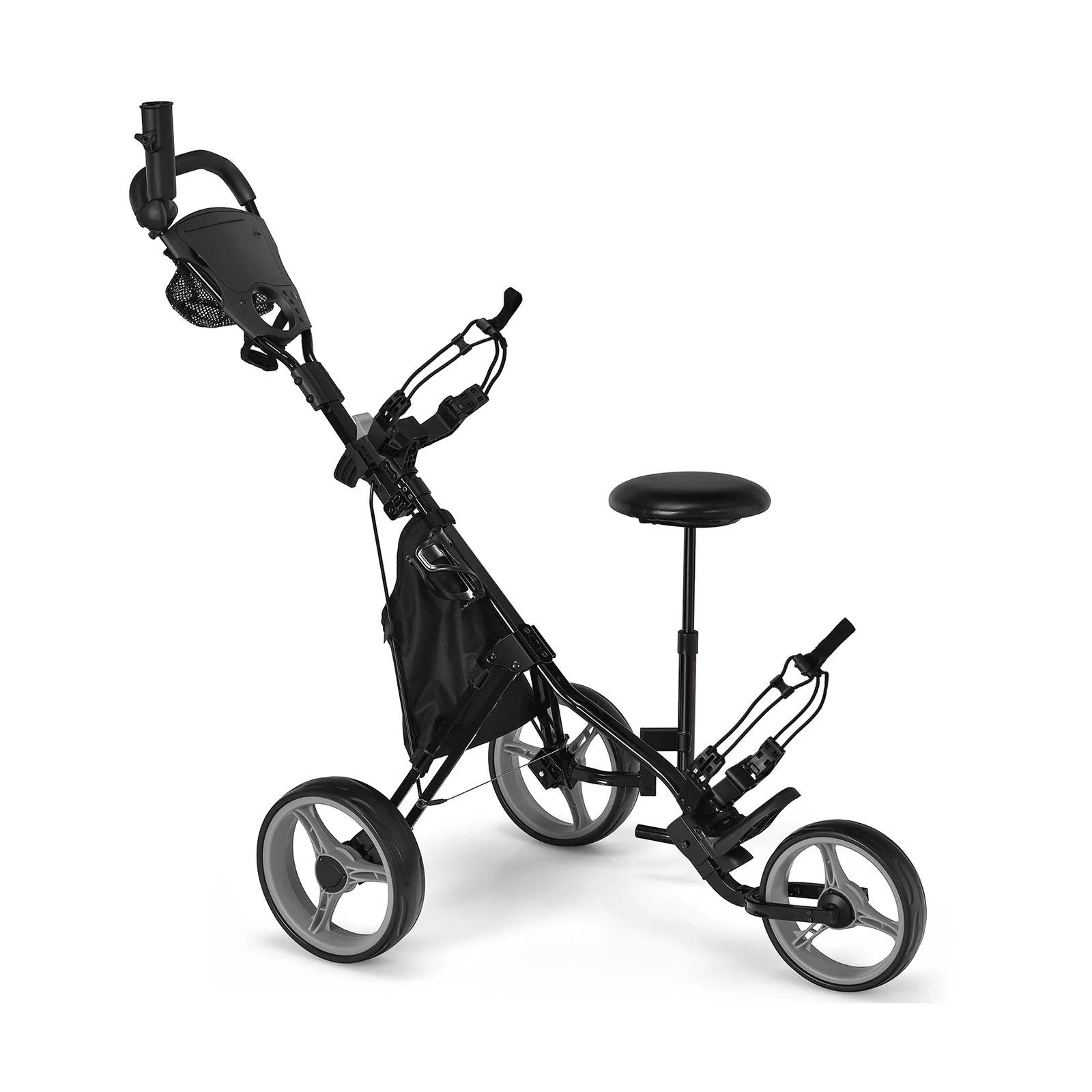 3 Wheel Folding Golf Push Cart, Adjustable Handle, Gray - Image 3