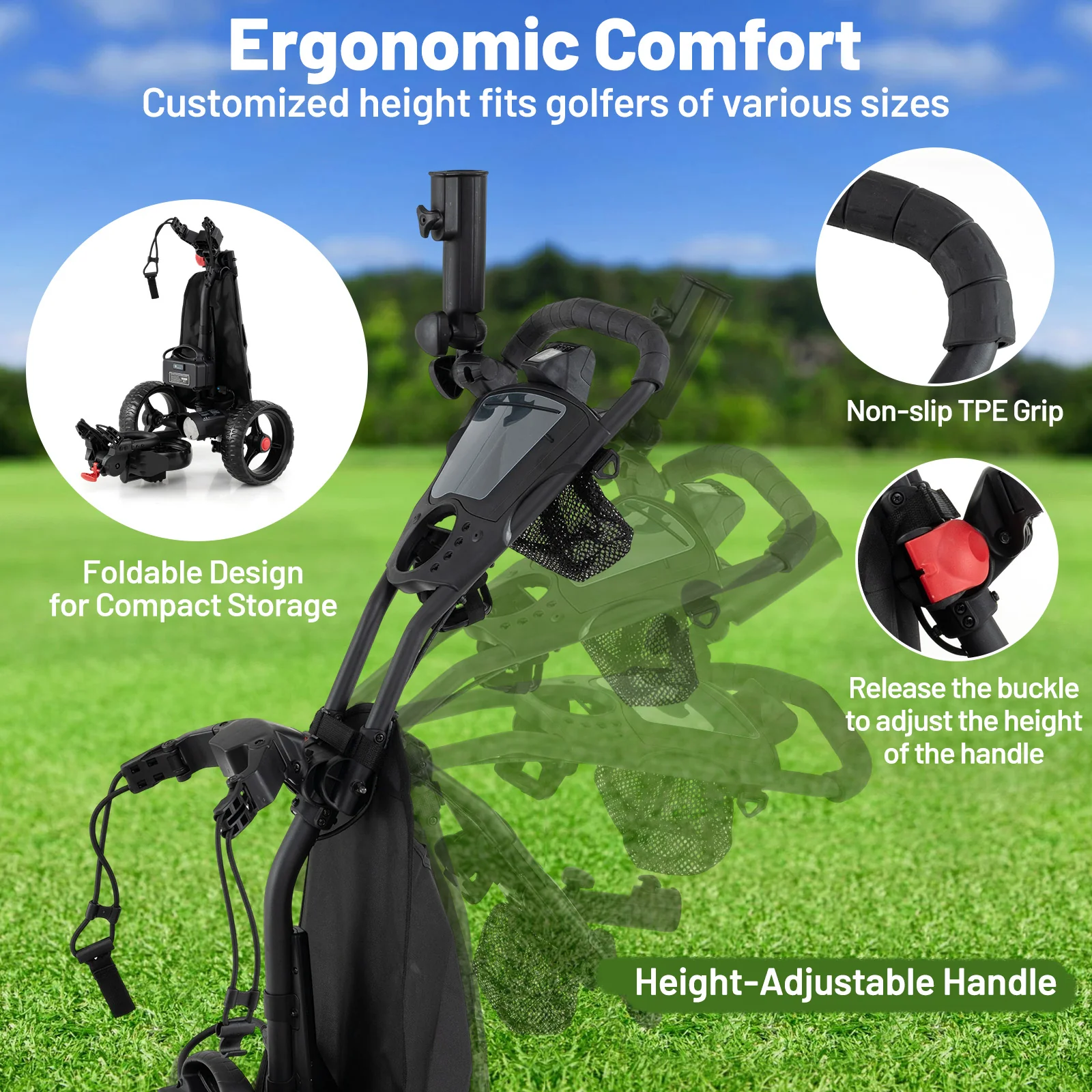 3 Wheel Golf Bag Cart with Adjustable Handle and 9 Speed Settings - Image 10