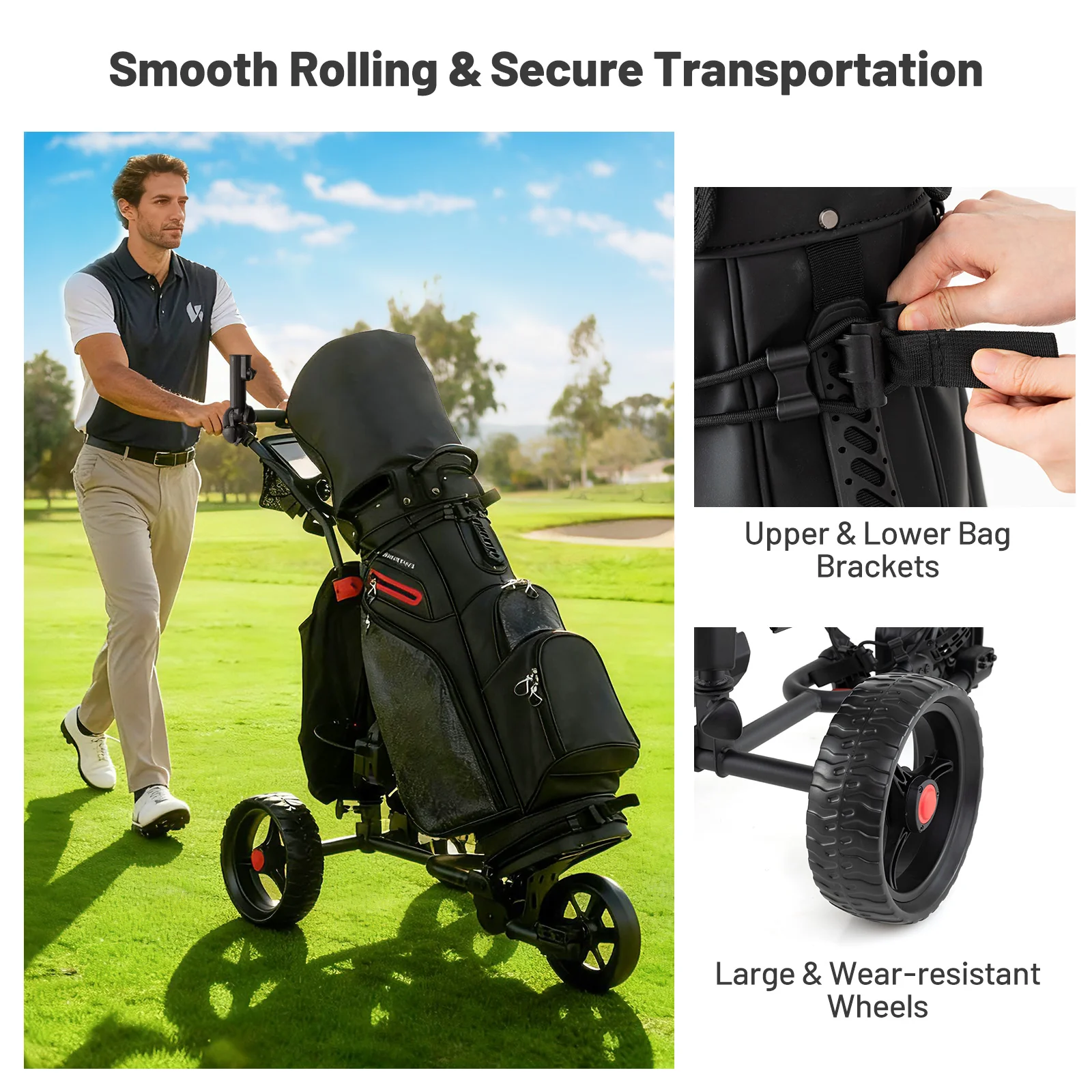 3 Wheel Golf Bag Cart with Adjustable Handle and 9 Speed Settings - Image 5