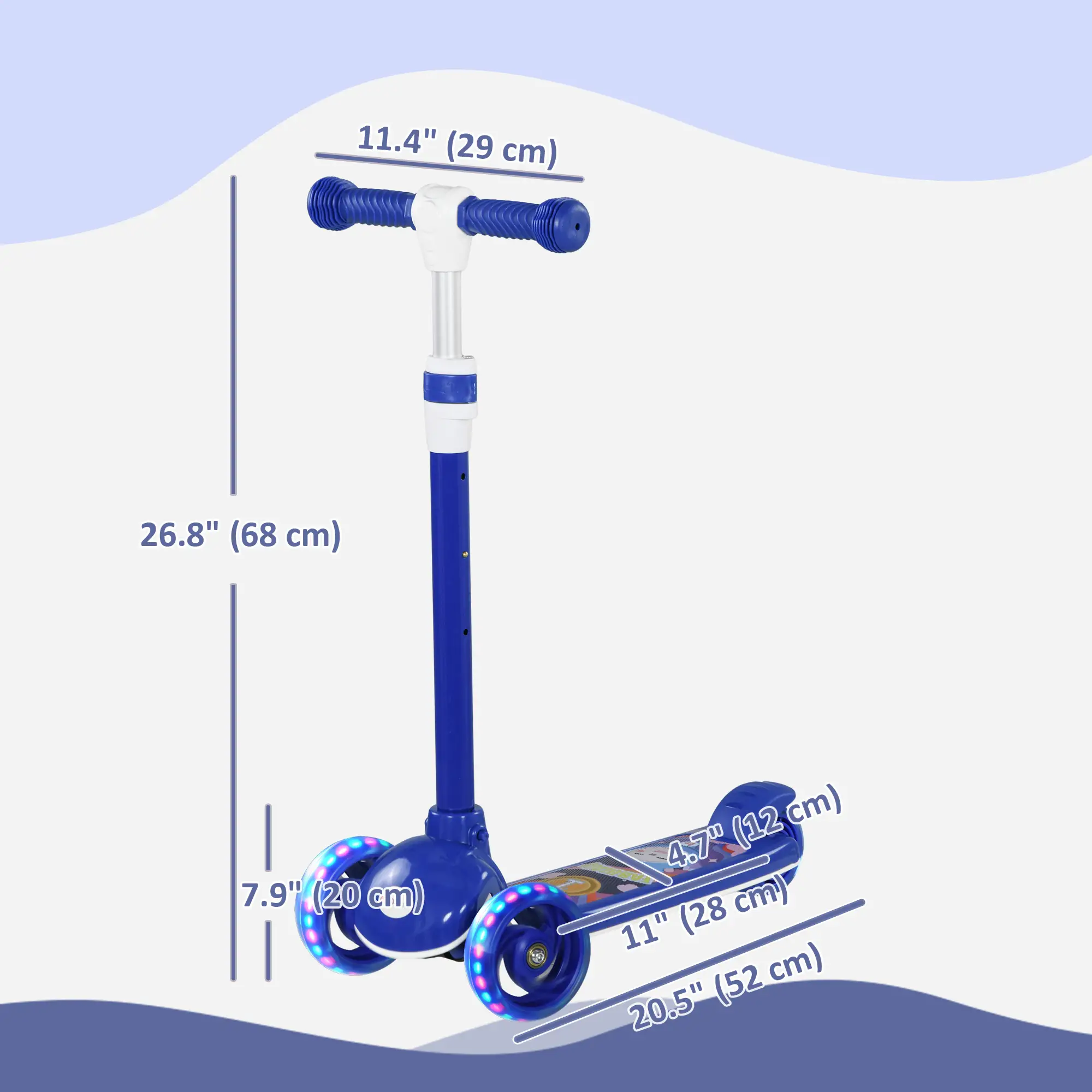 3 Wheel Kids Scooter, Adjustable Height, Rear-Fender Brake, LED Light, TPE Handlebar, Blue - Image 3