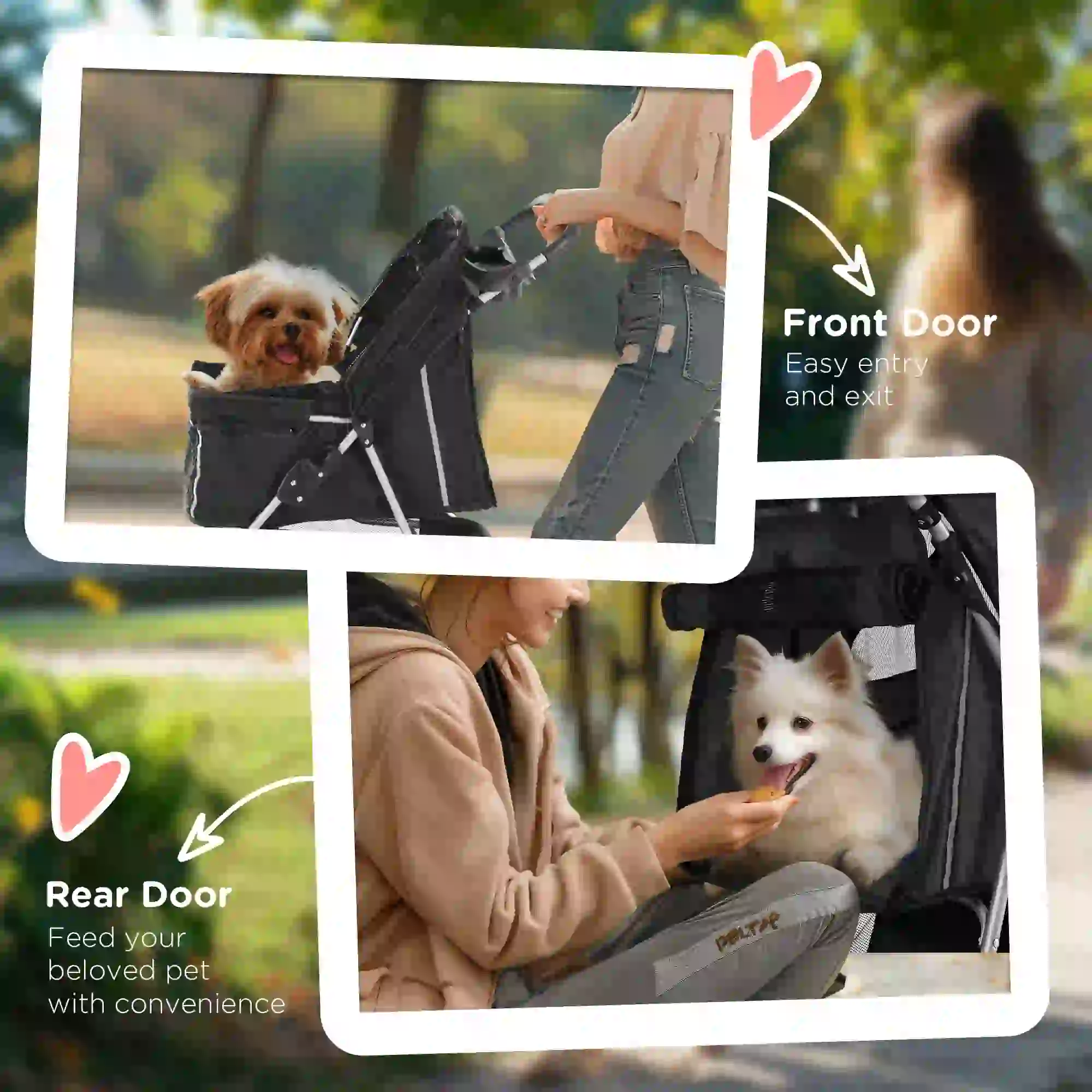 3 Wheels Foldable Dog Stroller, Storage Basket, Adjustable Canopy, Black - Image 7
