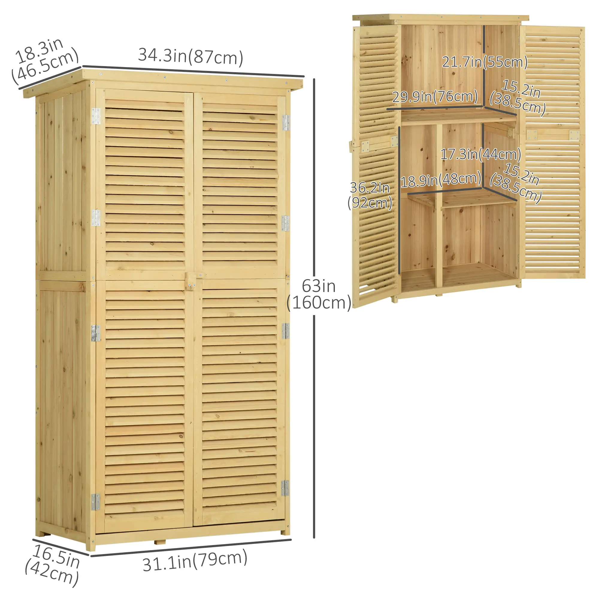 3' x 5' Wooden Garden Storage Shed, Asphalt Roof, 2 Large Doors, Natural - Image 3