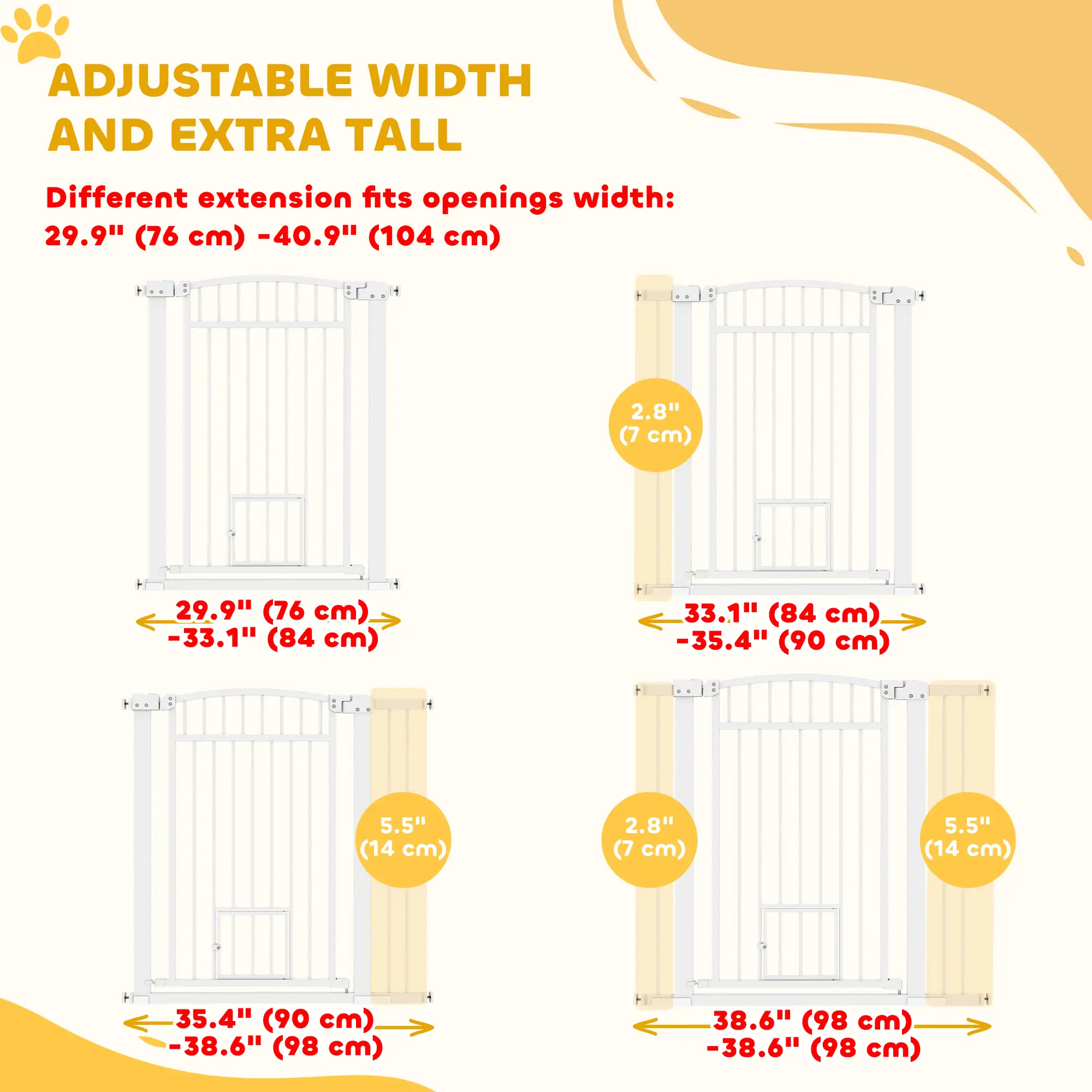 30-41 Inch Extra Wide Pet Gate, 37 Inch H, Small Door, Extension Kit - Image 4